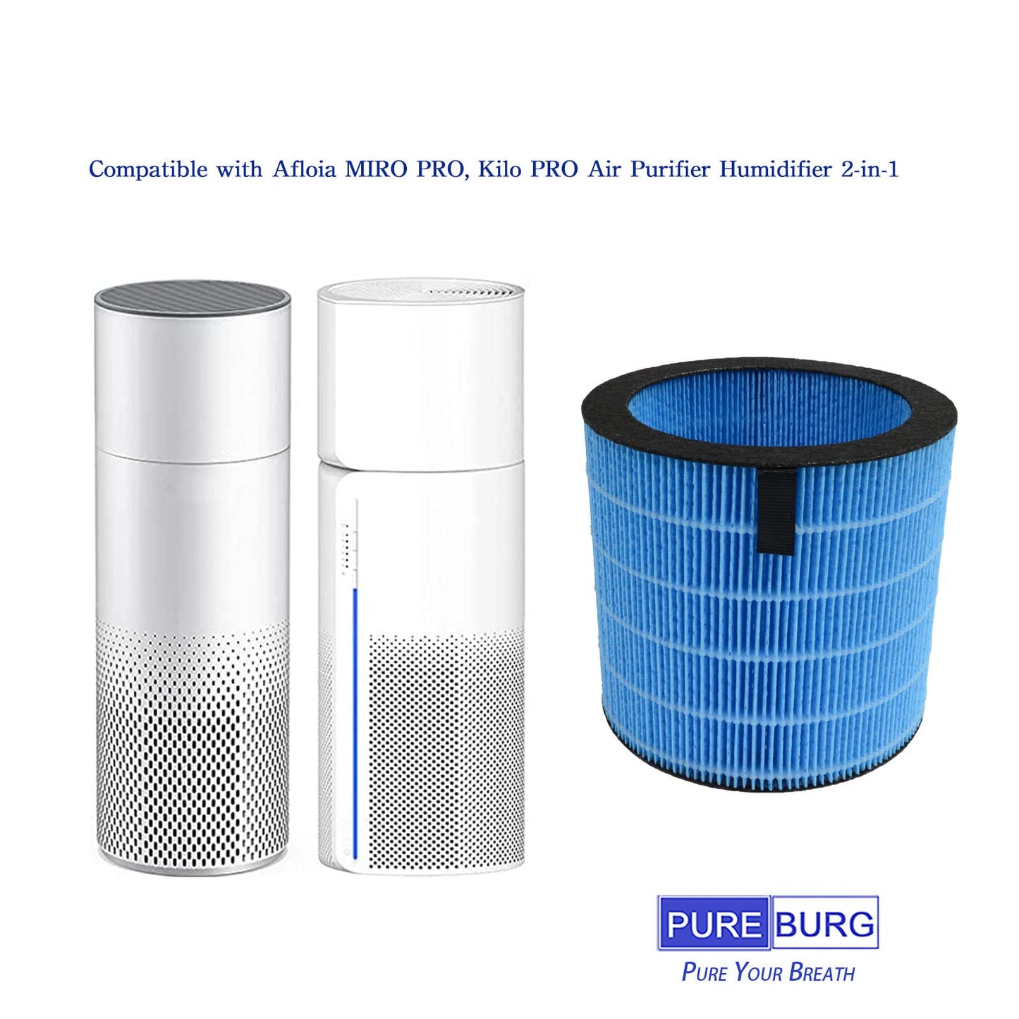 PUREBURG Replacement Humidifier Filter Compatible with Afloia MIRO PRO, Kilo PRO Air Purifier Humidifier 2-in-1, Pack of 2