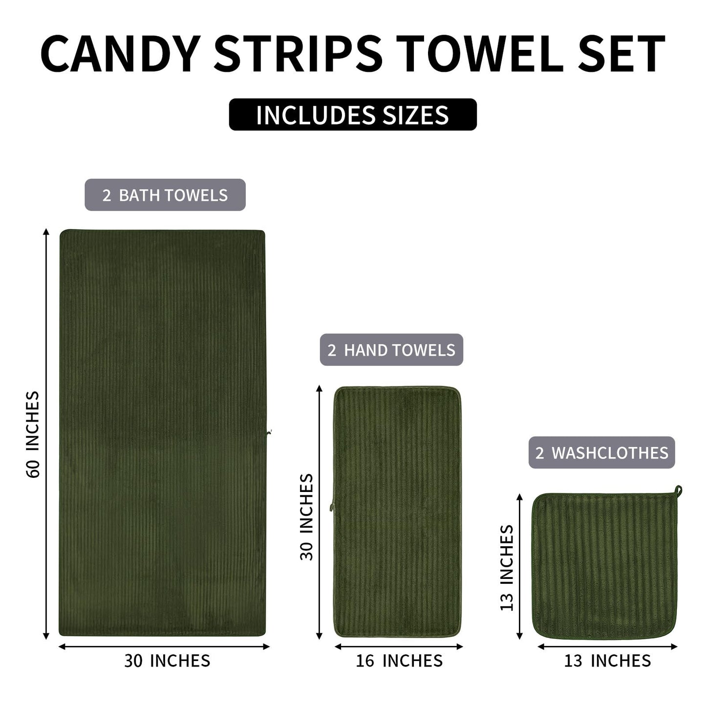 NALIVO 6-Piece Bath Towel Set(30"x60"), 2 Large Bath Towel Sheets, 2 Hand Towels and 2 Washcloths - Highly Absorbent Quick Dry Microfiber,Ultra Soft Towel Set for Bathroom (Olive Green)