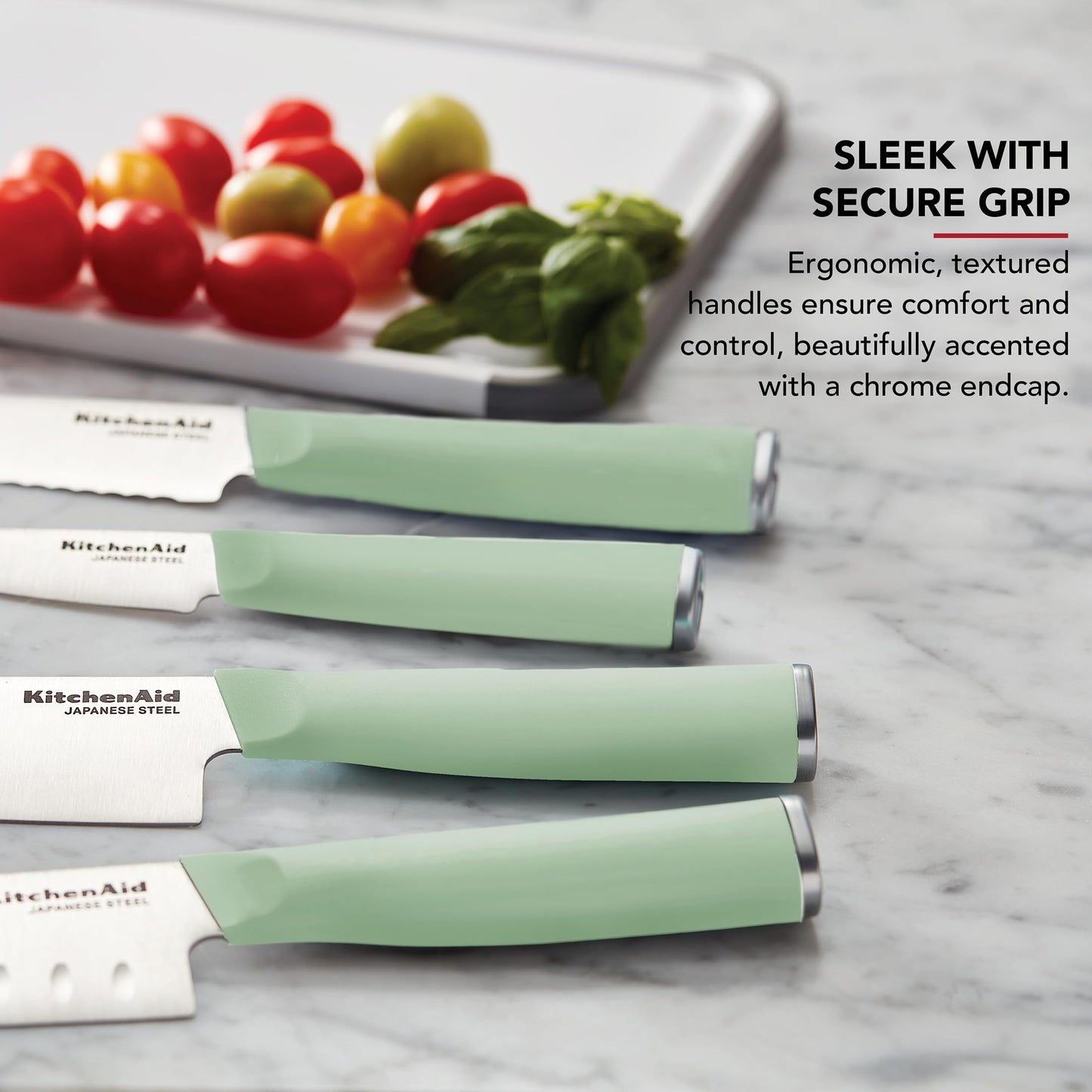 KitchenAid Chef Set with Custom Fit Covers, Sharp Kitchen Knife, Japanese Stainless Steel Blade, 4 Piece, Pistachio