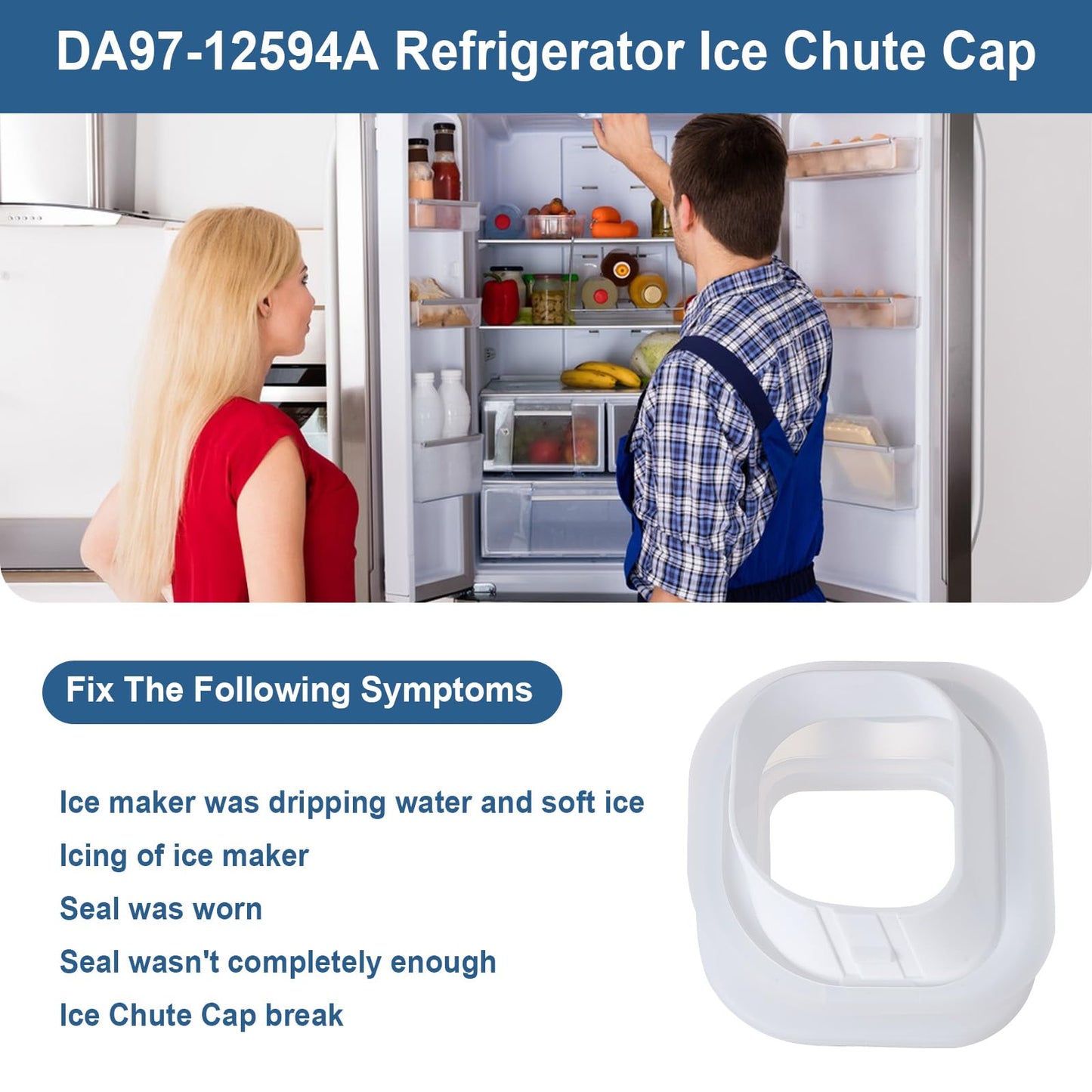 DA97-12594A Refrigerator Dispenser Ice Chute Cap and Gasket Assembly Compatible with Samsung Refrigerator Ice Maker Gasket Replacement Parts RF28HMEDBSR/AA-00, RF28JBEDBSR/AA-00, RF263TEAESR/AA-01