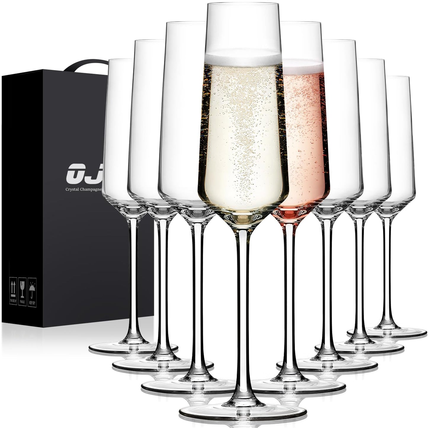 OJA Champagne Flutes Glass Set of 8, Crystal 7oz Champagne Glasses for Prosecco,Sparkling Wine, Mimosa, Ideal for Weddings, Anniversaries, Birthday, Christmas
