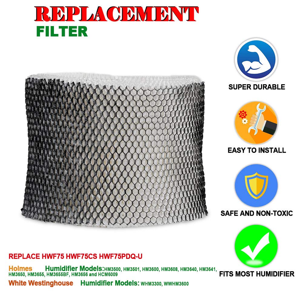HIFROM Replacement Wick Humidifier Filter Replacement for Holmes HM3500, HM3501, HM3600, HM3608, HM3640, HM3641, HM3650, HM3655, HM3655BF, HM3656 Replace HWF75 HWF75CS HWF75PDQ-U - Filter D (4 Pcs)