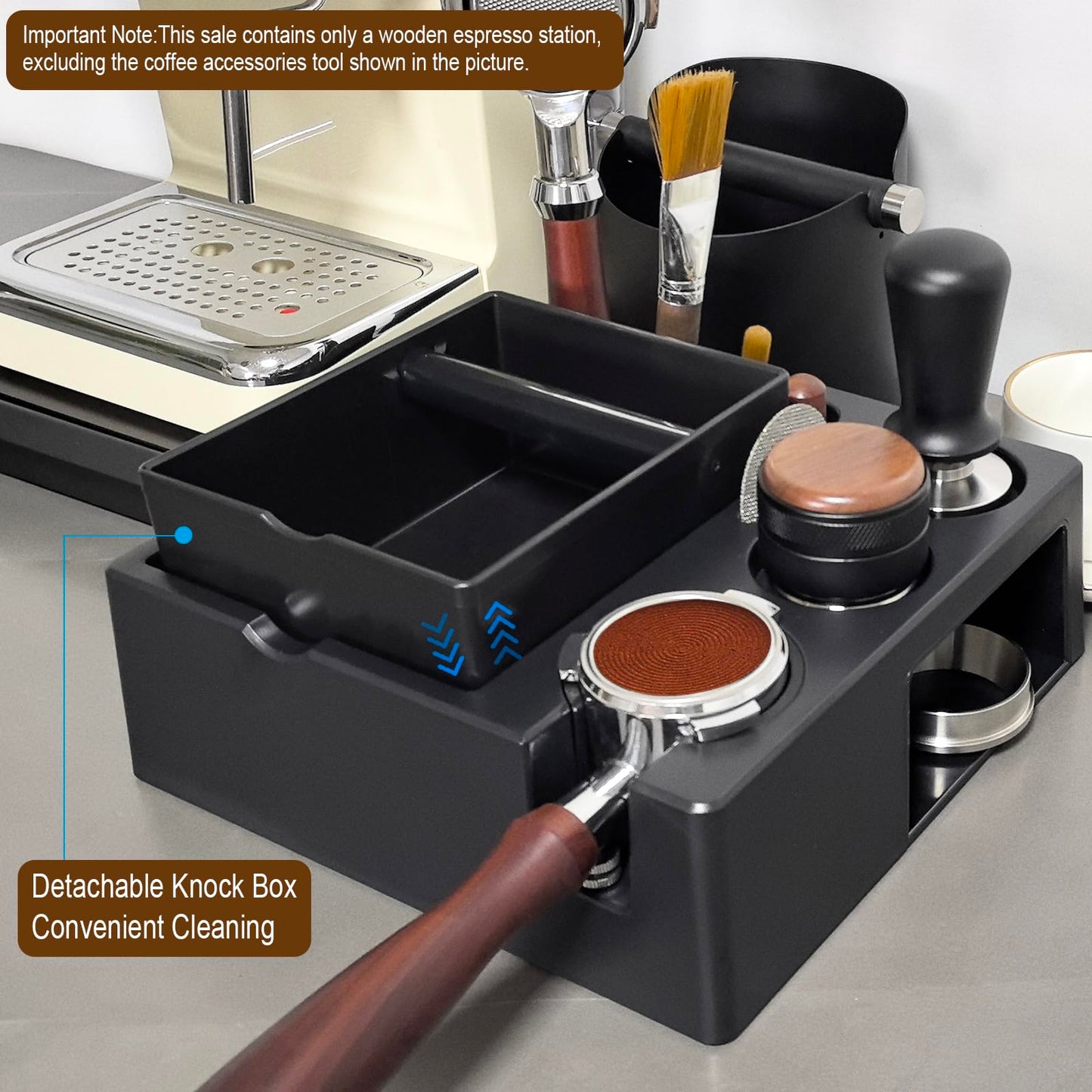 Espresso Tamping Station And Knock Box,ALL in 1 Espresso Organizer Station,Multifunctional Tamper Station Fit for 51/54/ 58mm Espresso Accessories,Removable Knock Box Espresso Station (Black, 51-58mm)