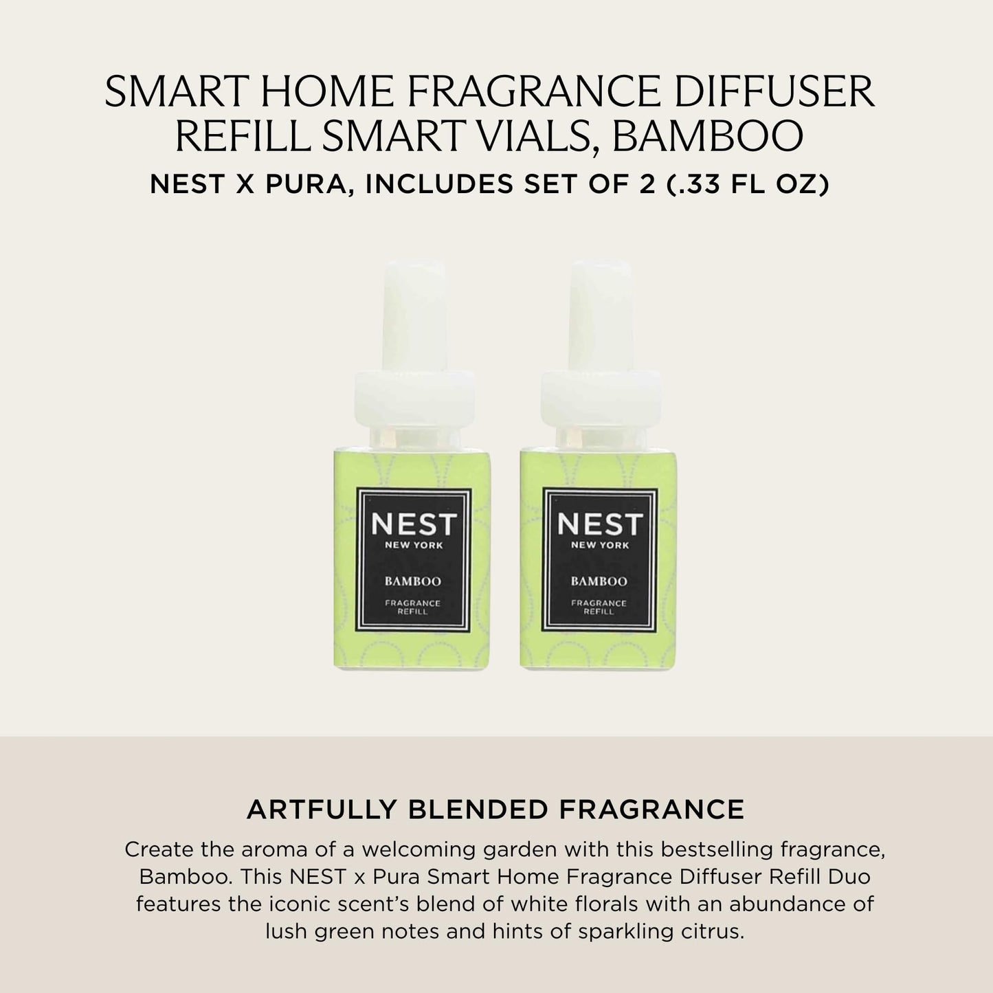 NEST New York Smart Home Fragrance Diffuser Refill Smart Vials, Bamboo - Set of 2 - Designed for NEST x Pura 3 and NEST x Pura 4 Diffusers - Cruelty Free, Vegan