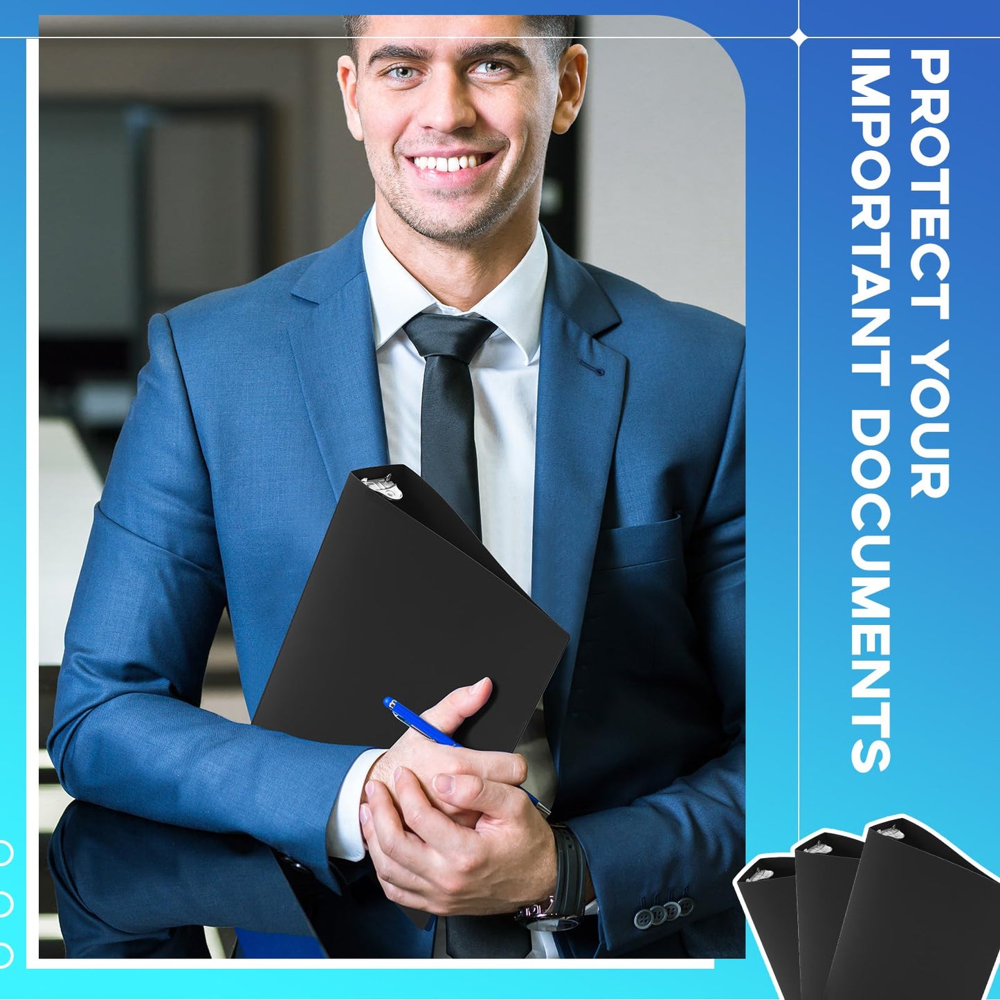 Henoyso 12 Pcs Plastic Mini 3 Ring Binders 1.5'' Binder, Fits 5.5" x 8.5" Paper Holds(capacity 280 Sheets), Flexible Three Round Rings Small Black Binders Bulk for School, Office Use, Photo Album Page