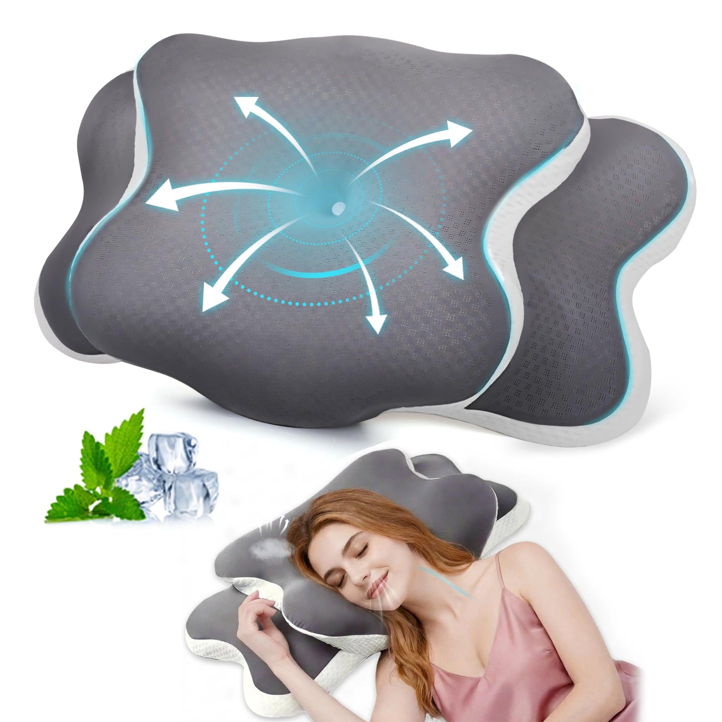 Sleep Apnea Pillow, Ergo Pillow for Sleep Apnea, Cervical Neck Pillow for Neck Pain Relief, Sleeping, and Snoring Relief, Orthopedic Therapy Memory Foam Contour Cooling Pillow for Side, Back