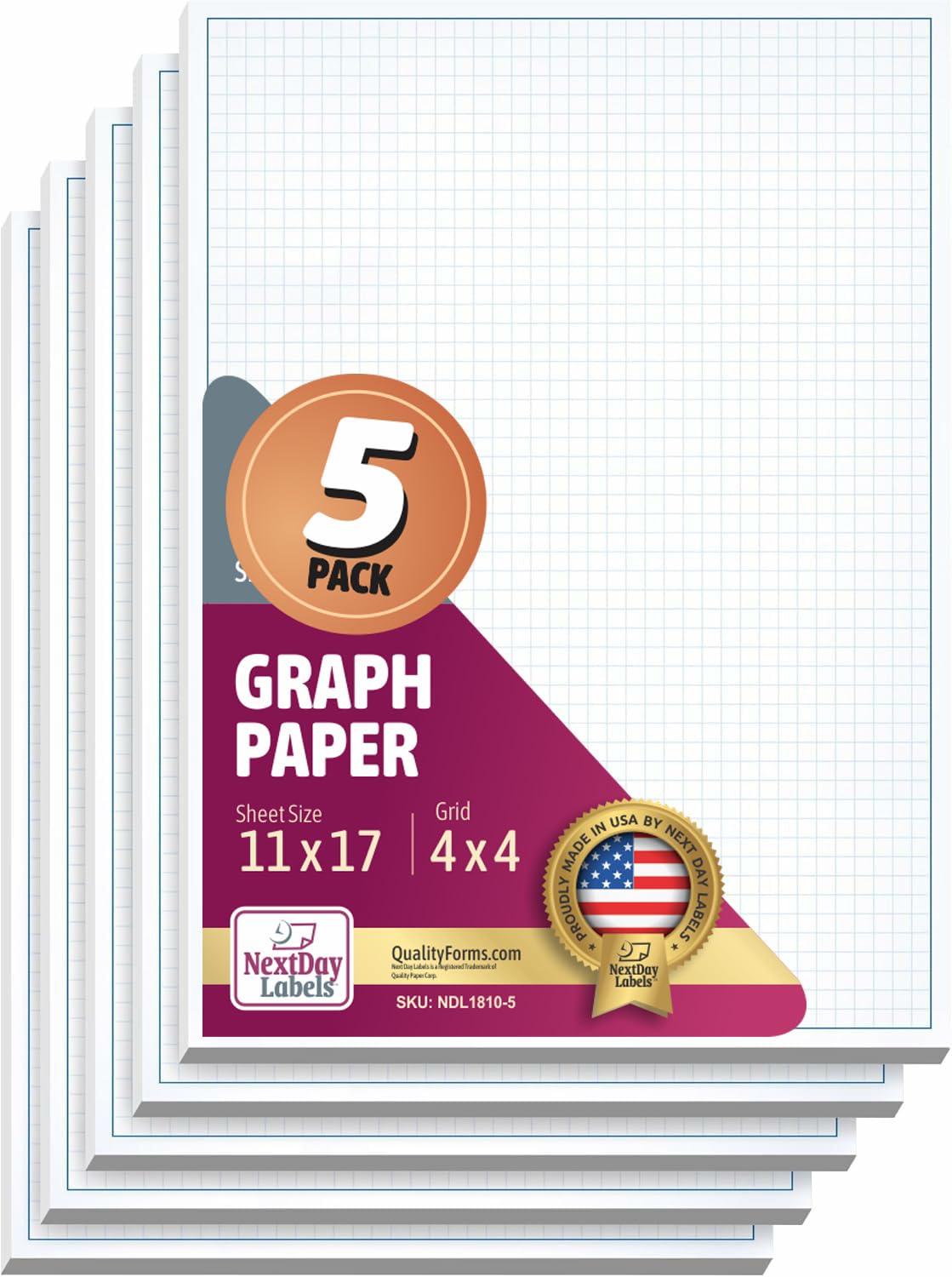 Graph Paper Pad for Blueprint Drawings, Drafting, Engineering Drawing, and Planning - Graph Paper 11x17 Blueprint Quadrille Grid Paper Pads with Blue Lines, High Brightness 50 Sheets (5-Pack)