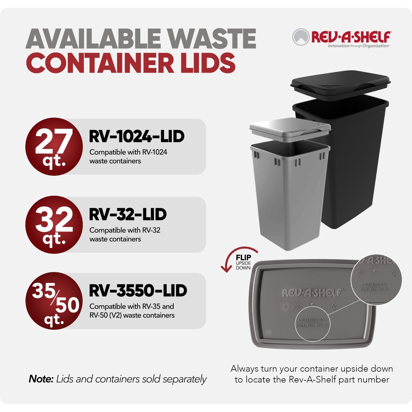 Rev-A-Shelf 27 qt Polymer Replacement Waste Container for Rev-A-Shelf Pullouts, Kitchen Cabinet Trash Can Recycle Bin, RV-1024-11-2, White (2-Pack)