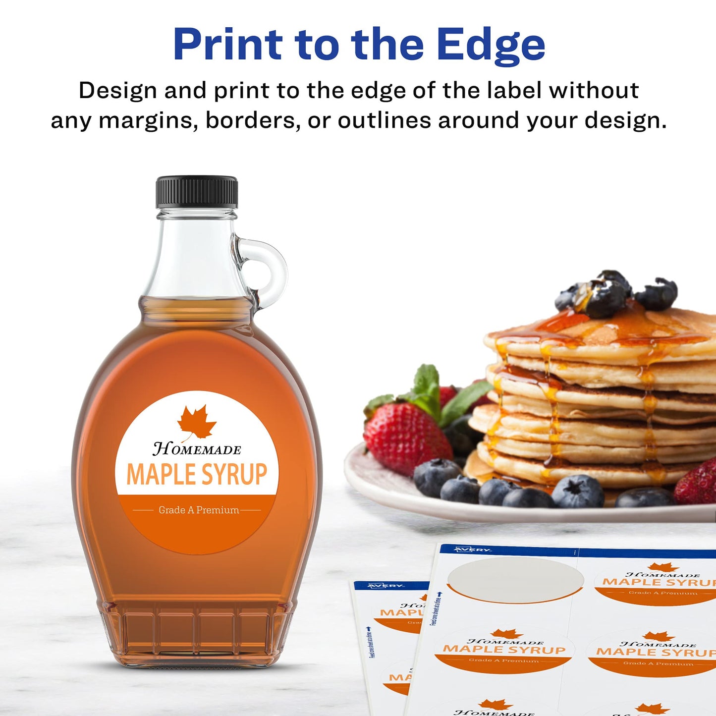 Avery Printable Durable White Round Labels, Sure Feed Technology, 2.5" Diameter, Print-to-the-Edge, Waterproof Labels, Laser & Pigment-Based Inkjet Compatible, 225 Total