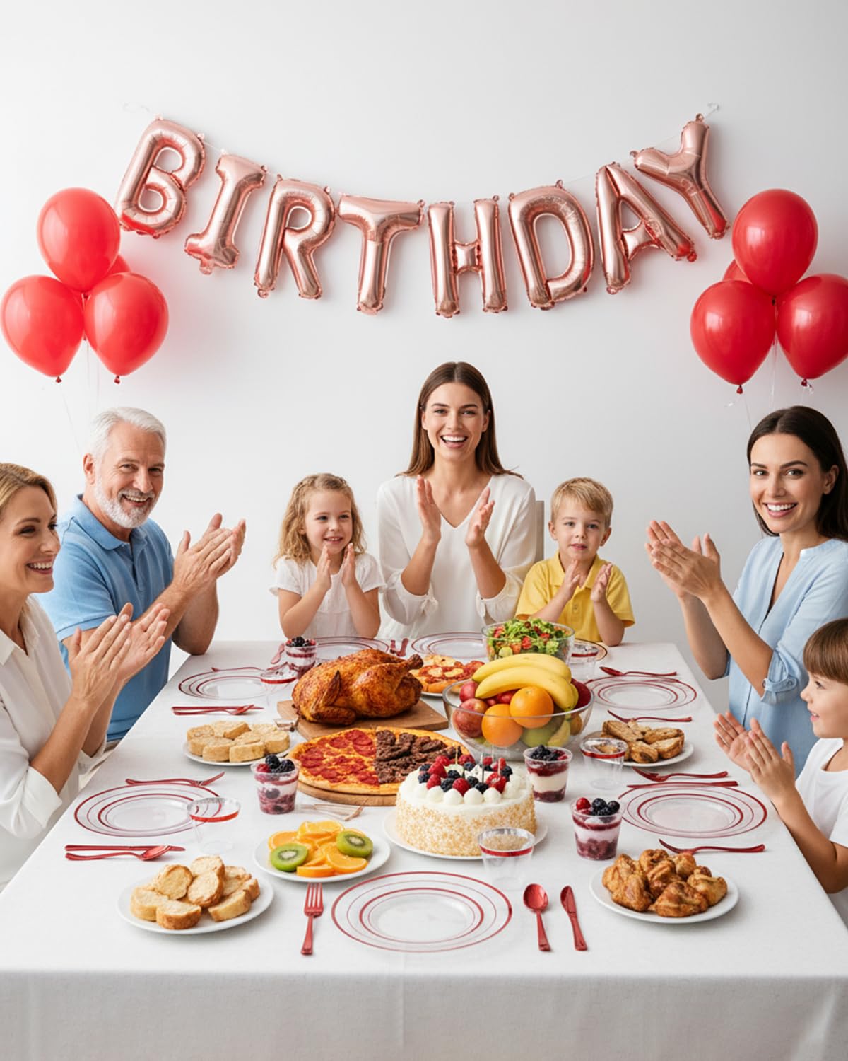 Goodluck 350 Pcs Red Plastic Plates, Clear Plastic Silverware Disposable Plates Set, Include 100 Plates, 50 Pack Pre Rolled Napkins with Silverware, 50 Cups for Party, Christmas, Graduation, Wedding