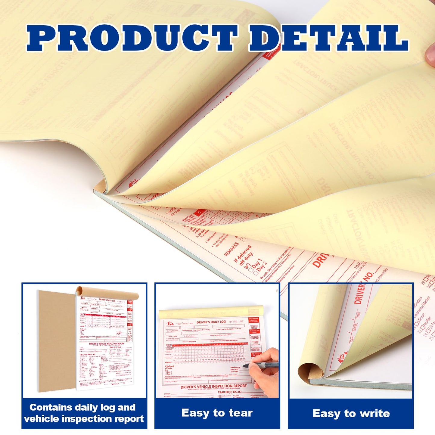10 Pcs 8.5x11inch 2-in-1 Driver Log Books for Truckers Dot Log Book Driver Vehicle Inspection Report Log Books with Detail Backup Truck Inspection Forms 2-Ply Carbonless for Drivers （Large Size)