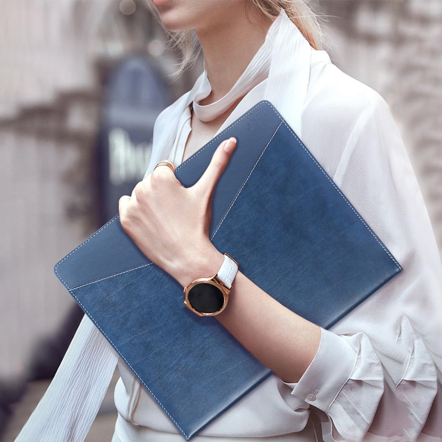 Toplive Padfolio 3 Ring Binder Organizer Business Portfolio Folder for Women, A4/ Letter Size PU Leather Portfolio Padfolio for Interview Conference Presentation, Blue