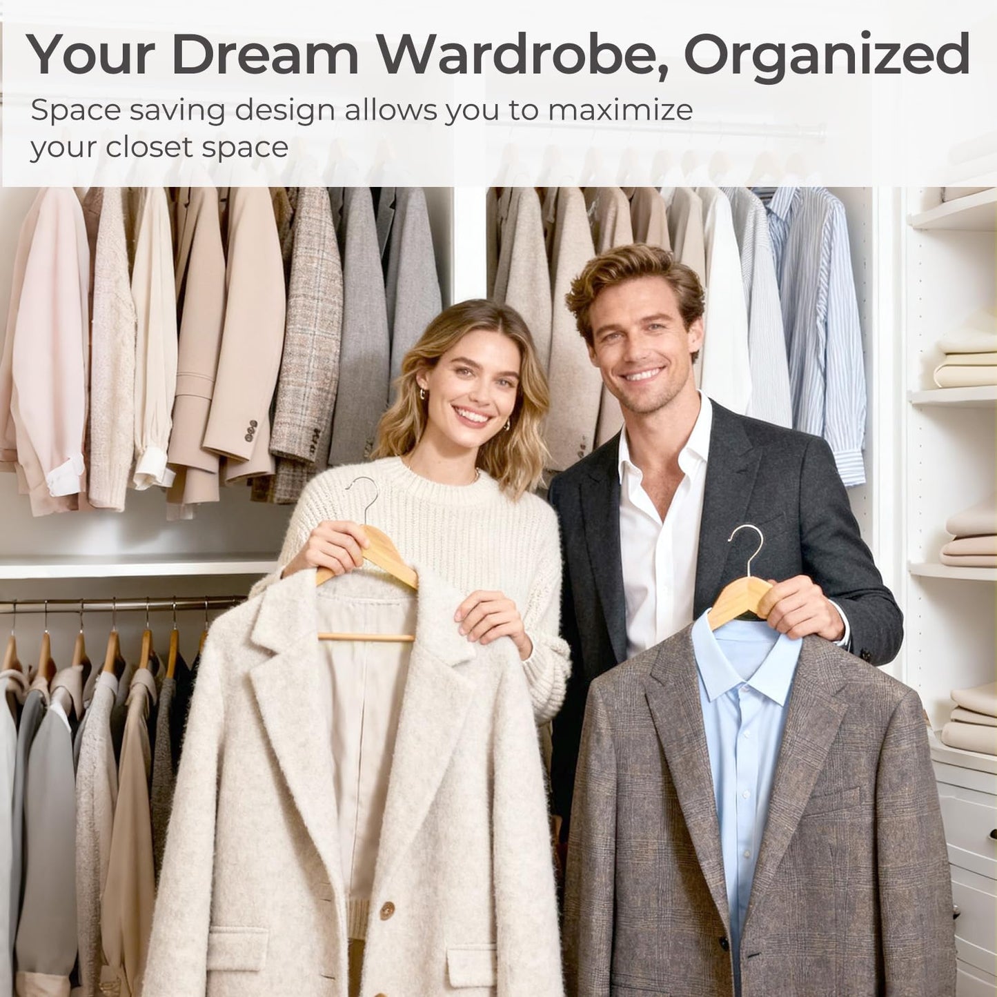 HOUSE DAY Premium Wooden Coat Hangers 30 Pack, Heavy Duty Solid Wood Clothes Hangers with 360° Swivel Hook & Pant Bar for Jackets, Dress, Shirts, Natural Wood Suit Hanger for Closet Organizer