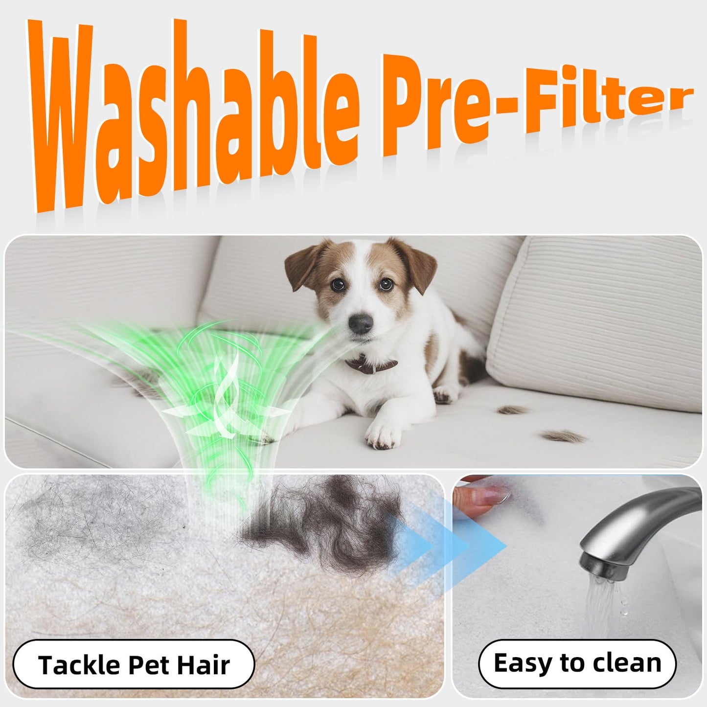 2 Pack PR1 Replacement Filter,Compatible with MOOKA PR1 Pet Air Purifier,Suitable for Large Room with 2000 Ft², 2 PR1 Filters & 4 Washable Pre-Filters for Pet-raising family(Yellow)