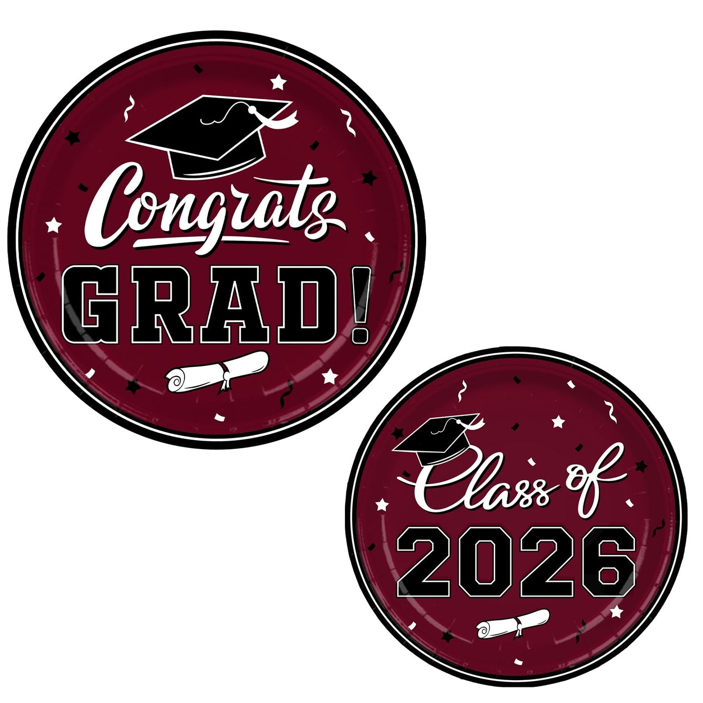 Graduation decorations 2026 Maroon Congrats Grad Party Dinnerware Set Disposable Paper Plates Napkins Cups Tablecloth Banner for Congrats Graduation Decorations 2026 deals, Serve 25
