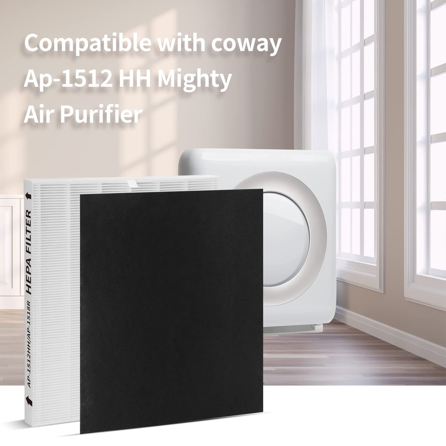 GoKBNY 3-Pack AP-1512HH Replacement Filter, Compatible with Coway AP-1512HH Mighty and Airmega 200M Air Purifiers, Part# 3304899, with 9 Extra Carbon Filters