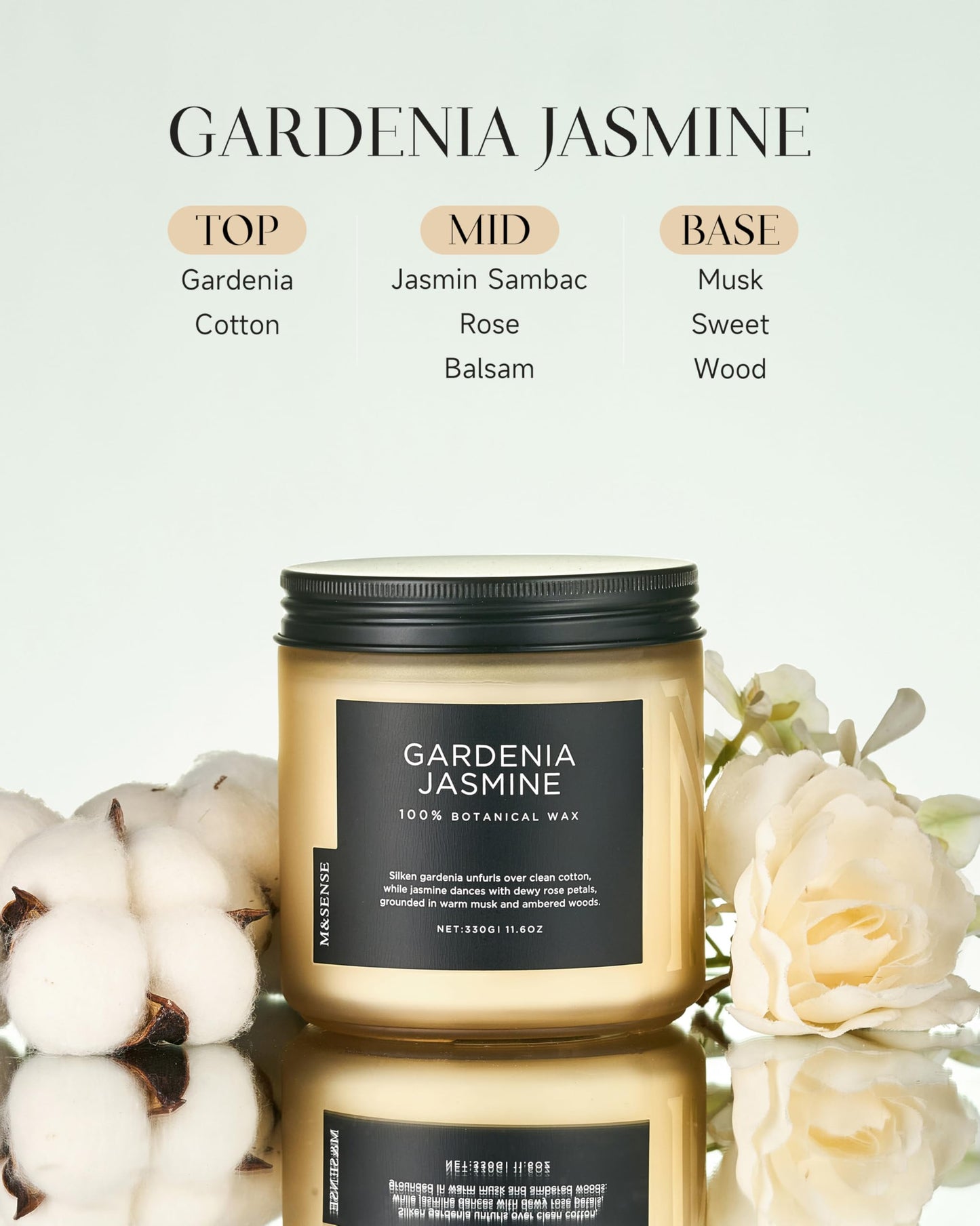 M&SENSE Gardenia Jasmine Scented Candle - 11.6oz Natural Soy Wax Clean Non Toxic 70-Hour Burn, 2-Wick Aromatherapy Candle for Bath & Office - Floral Scent Housewarming Gift for Mom Teacher Friends