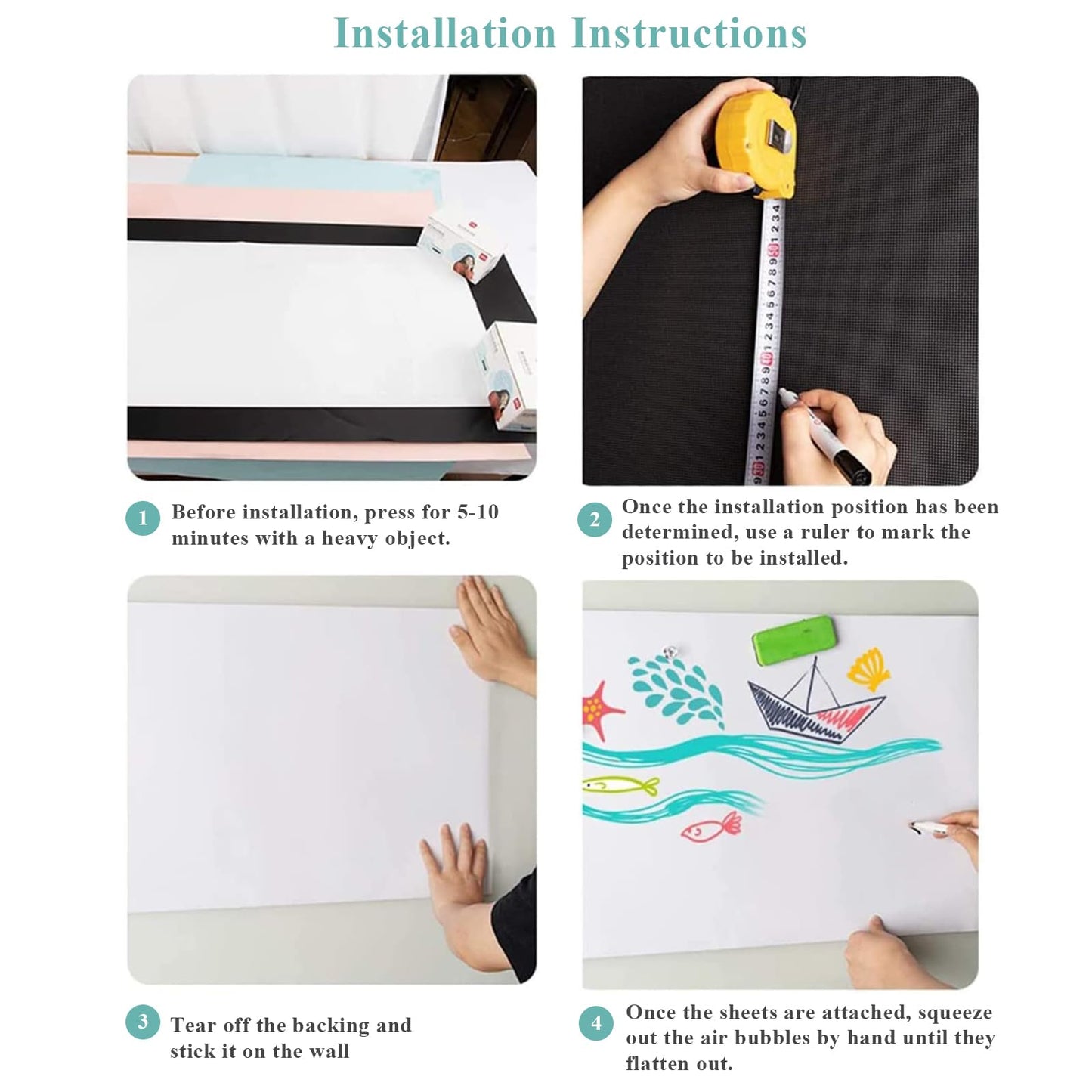 Warasee White Board Adhesive Contact Paper, 24" x 36" Stick on Magnetic Whiteboard Roll, Dry Erase Board for Wall, Easy to Write and Clean Magnetic Board for Kids, Office, Home, with Marker, Eraser