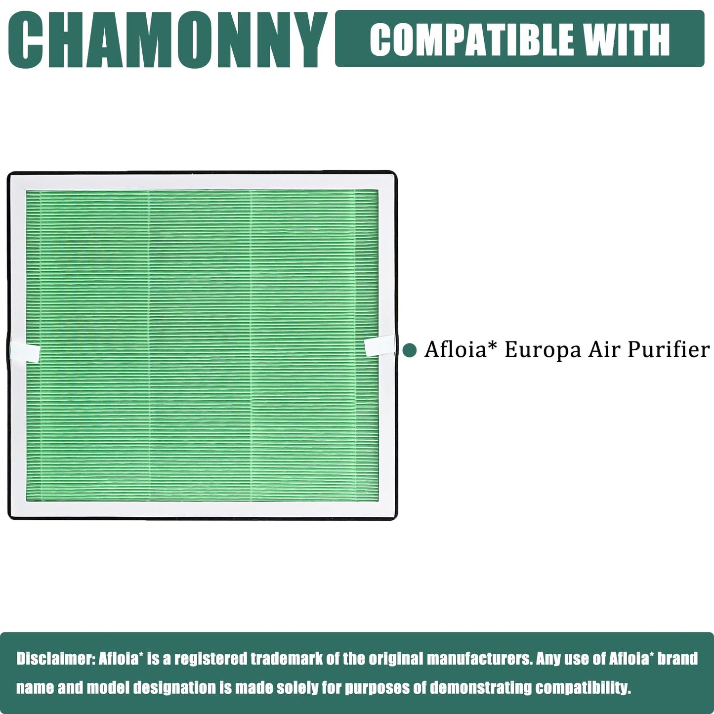 CHAMONNY Europa Toxin Remover Filter Replacement, Compatible with Afloia Europa Air Purifier, 3-in-1 H13 True HEPA Filter and Toxin Remover Filter, 2 Pack (Europa Green)