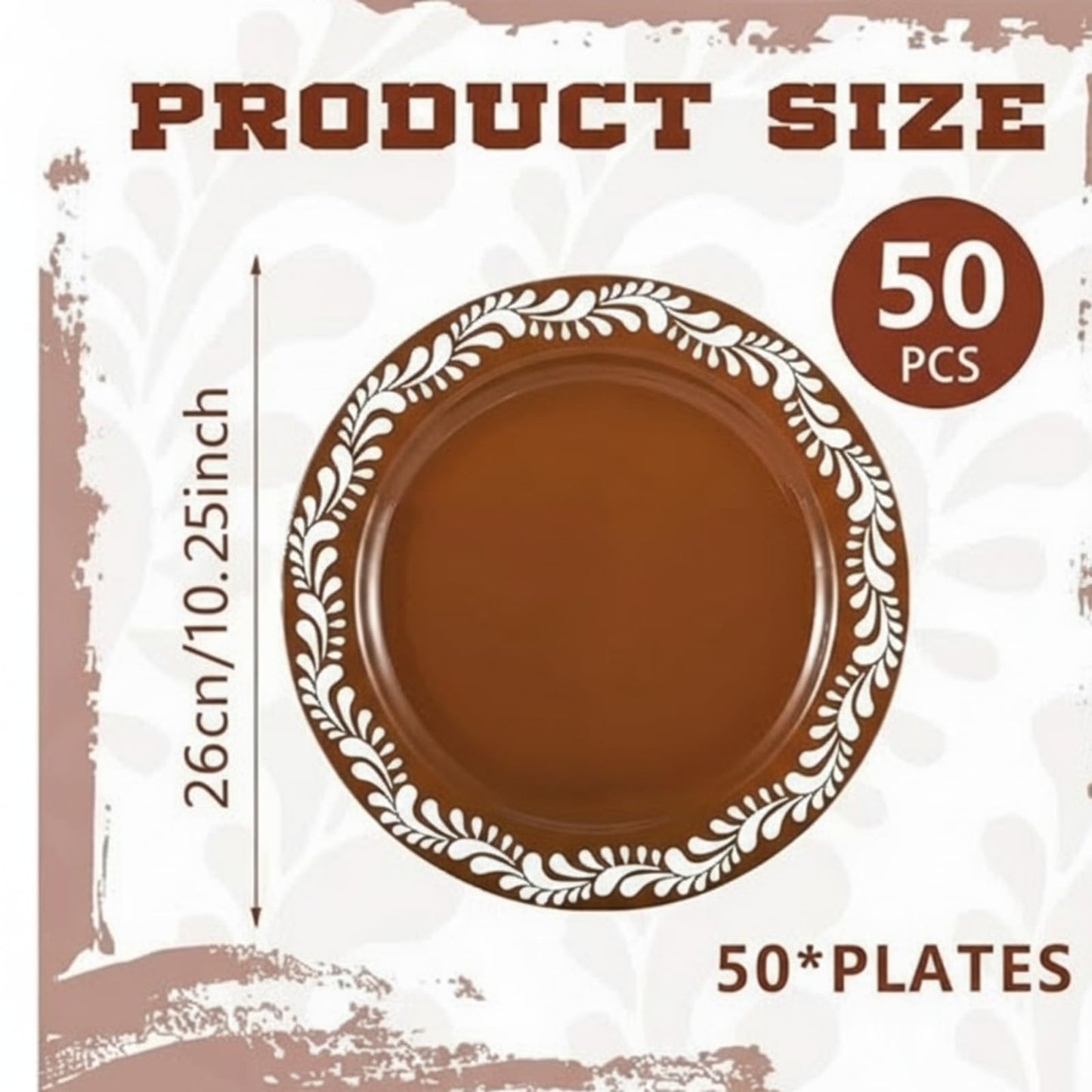 Yungyan 50 Pcs Mexican Plastic Plates Mexican Party Decoration Dinnerware Plastic Plates Cielito Lindo Birthday Baby Shower Party Decor(10.25inch,Brown,50)
