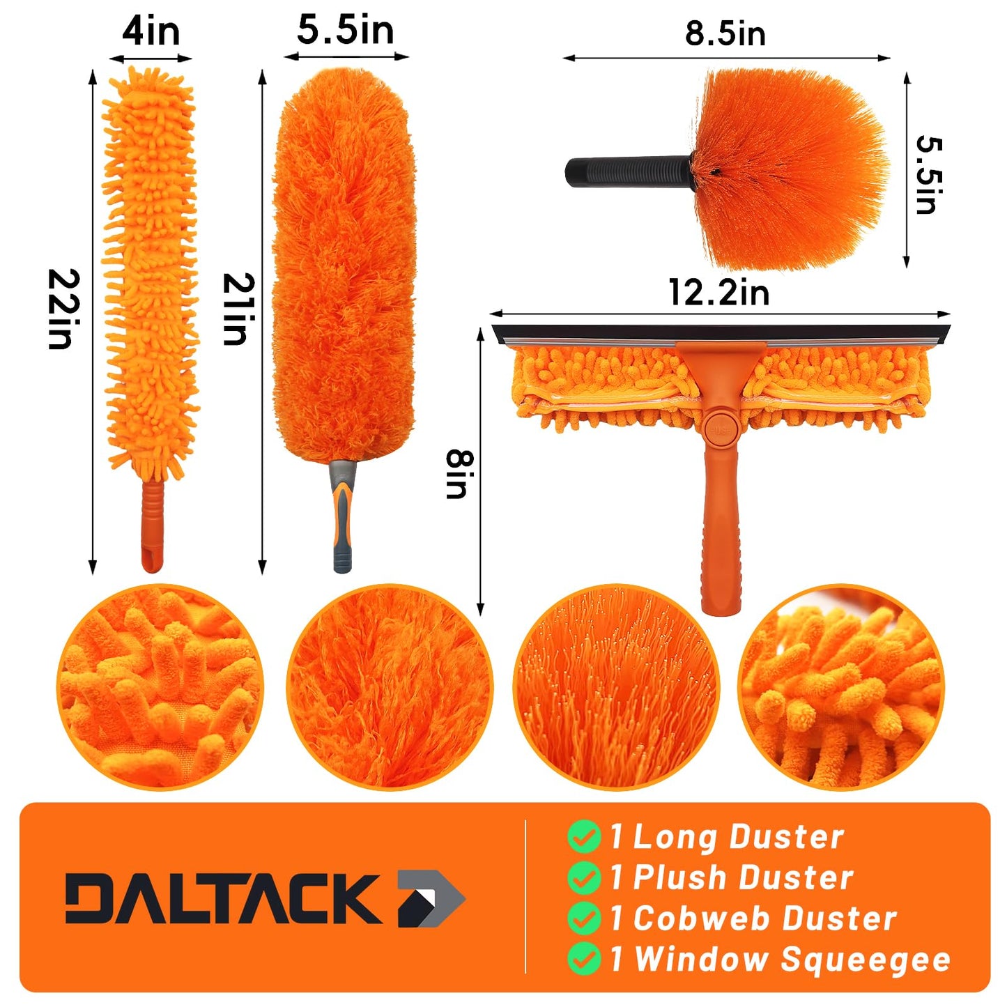 DALTACK 28 Foot High Dusters Kit for Cleaning with 5-20 Foot Heavy Duty Extension Pole, Extendable Reusable Cobweb, Feather, Ceiling Fan Cleaner Duster, Window Squeegee Kit