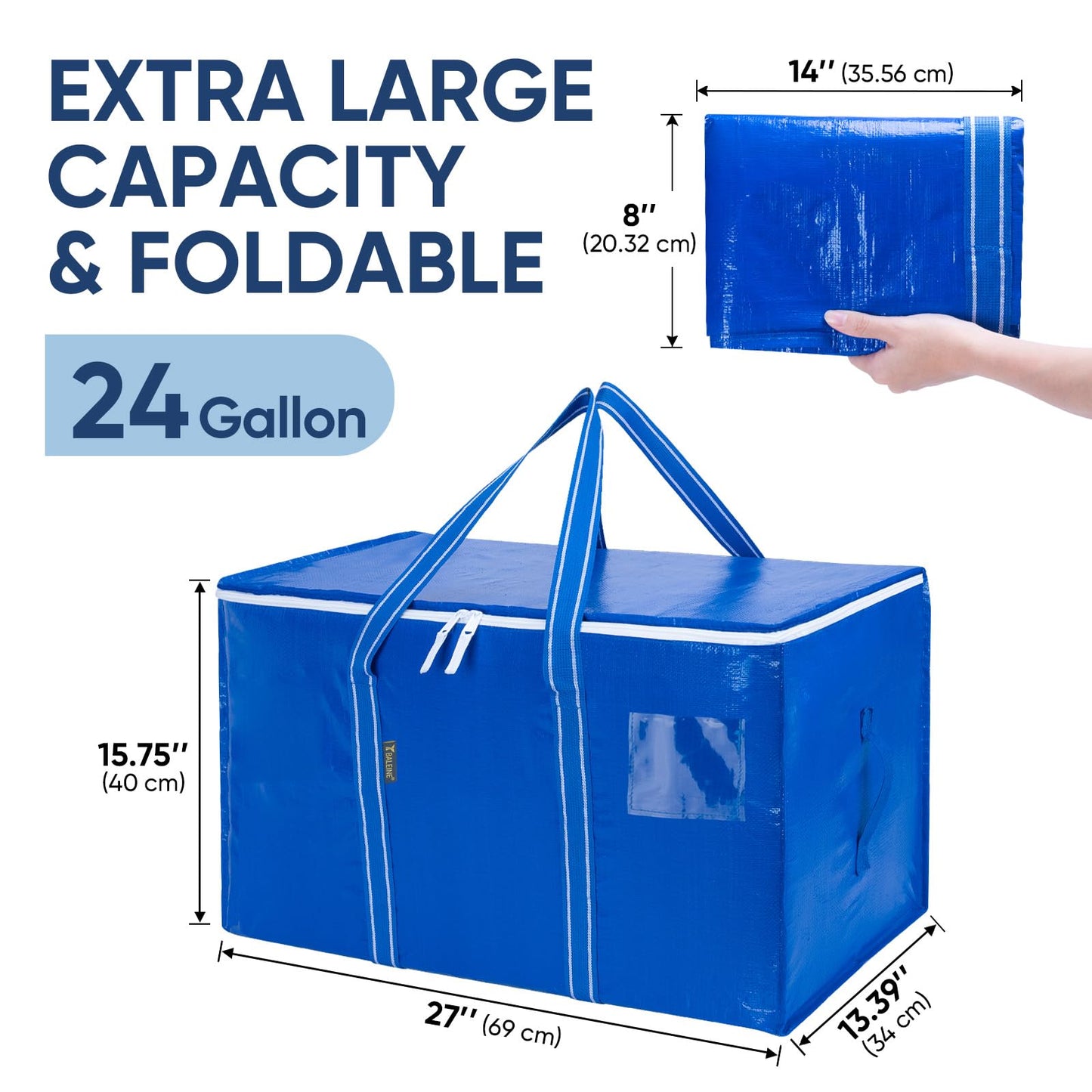 BALEINE 6-Pack Oversized Moving Bags with Reinforced Handles, Heavy-Duty Storage Tote for Clothes, Moving Supplies (Royal Blue, 6-Pack)