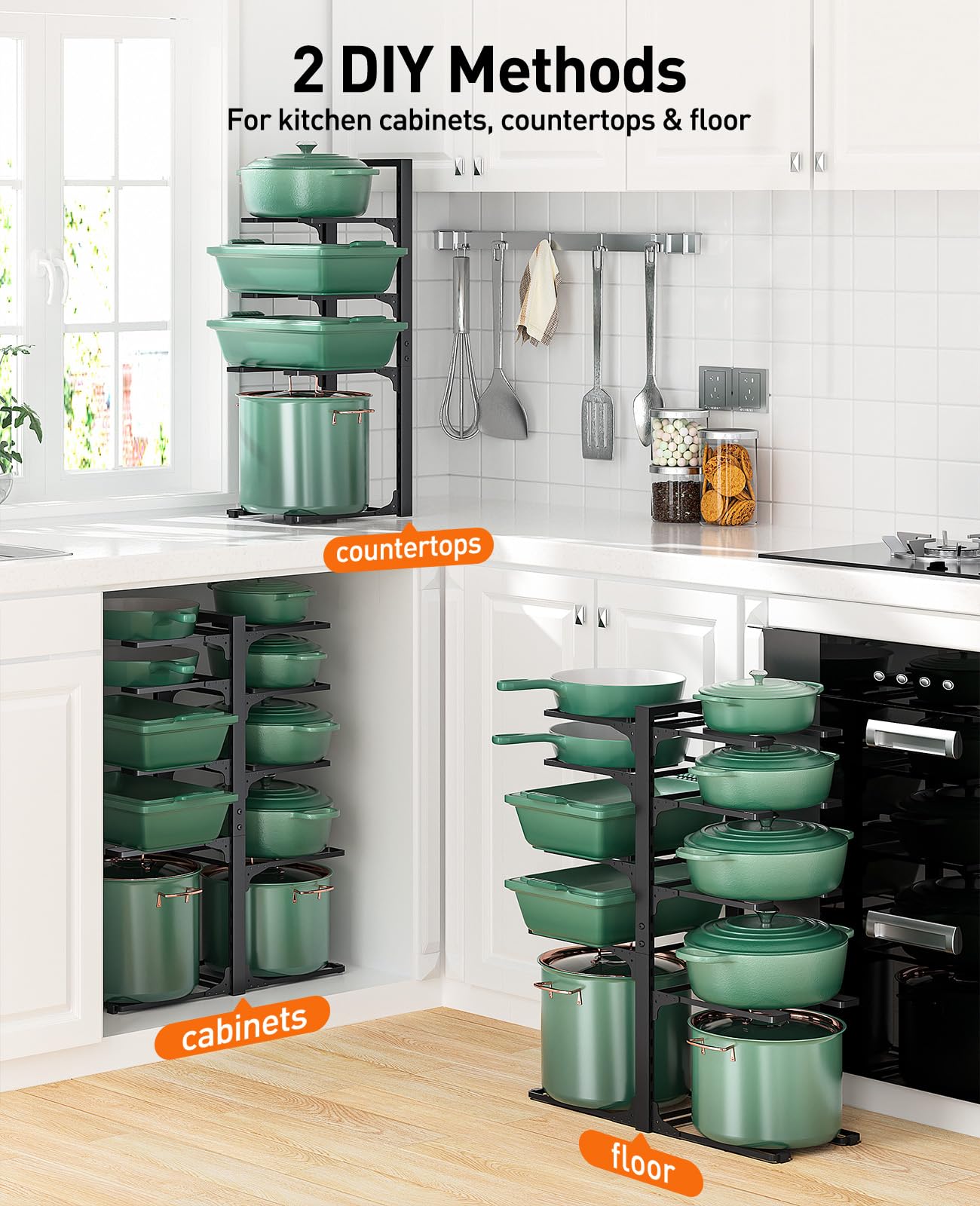 ORDORA Pots and Pans Organizer under Cabinet 23.62" Height, 10-Tier Kitchen Cabinet Organizers and Storage, Heavy Duty Pots and Pan Storage Rack Organizer inside Cabinet, Adjustable Pot Rack