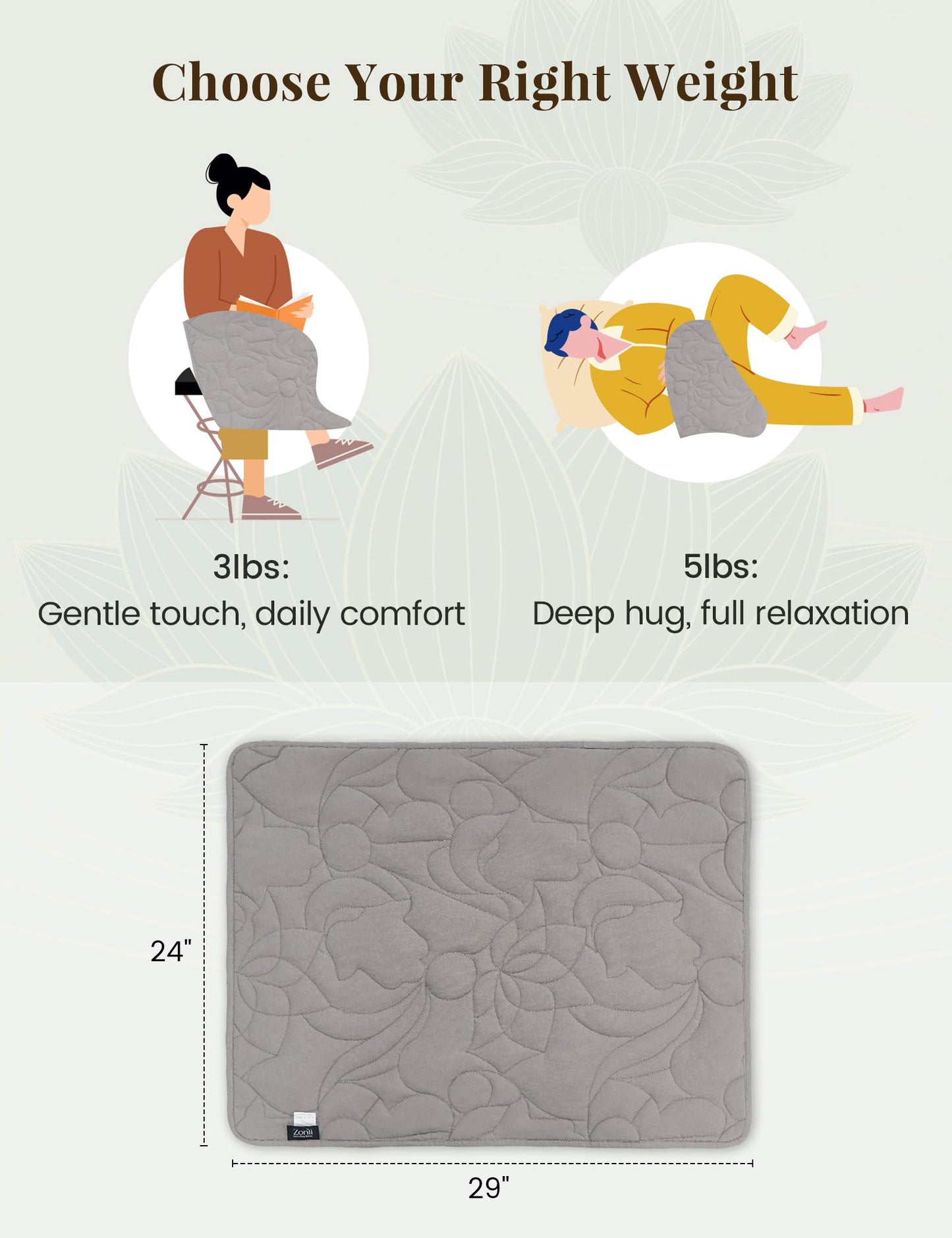 ZonLi Weighted Lap Blanket 5lbs for Meditation, Yoga, Napping, Sleeping and Travel, Cotton Weighted Blanket for Adults,Skin Friendly & Machine Washable, 29x24 inches, Light Gray