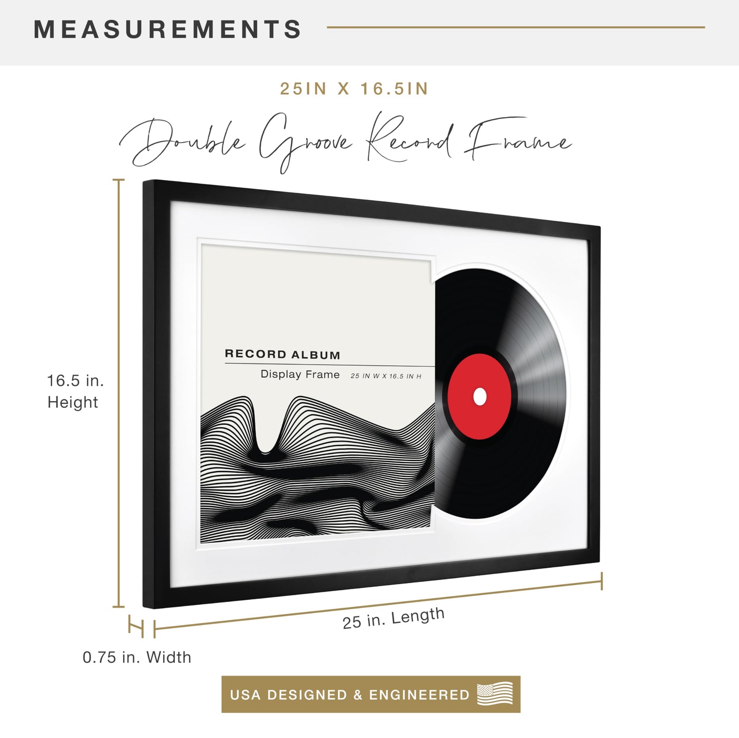 MCS Double Matte Record Album Frame, 16.5x25 Record Frame, Black for LP Vinyl Record & Jacket Display (1-Pack)