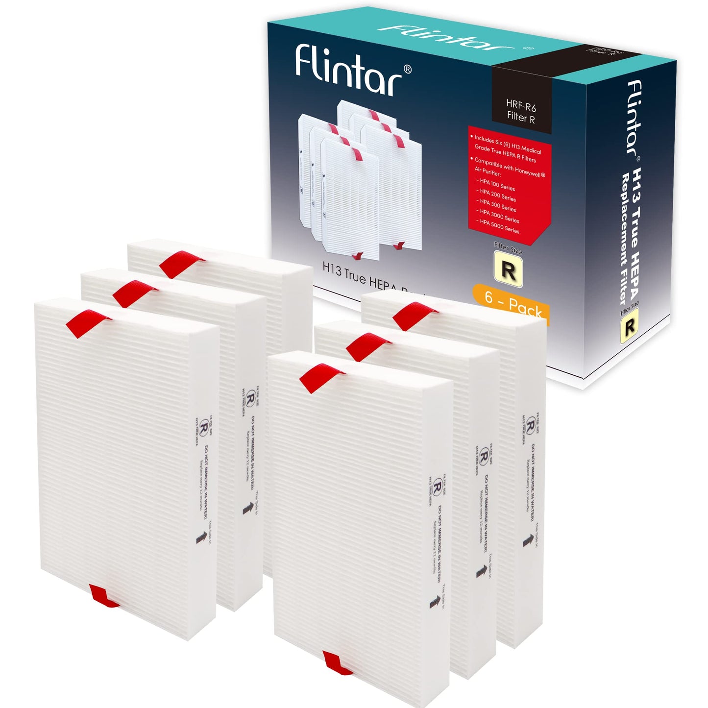 Flintar Replacement Filter R, Compatible with Honeywell Air Purifier HPA300, HPA200, HPA 100 and HPA 5000 Series, HRF-R6, 6-Pack