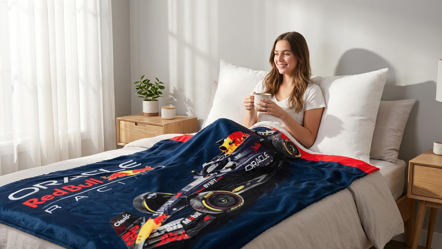 Character World F1 Oracle Red Bull Racing Official Fleece Throw Blanket 47x59 in, Soft Warm Polyester Blanket for Couch, Bed and Travel, Gift for Motorsport Fans