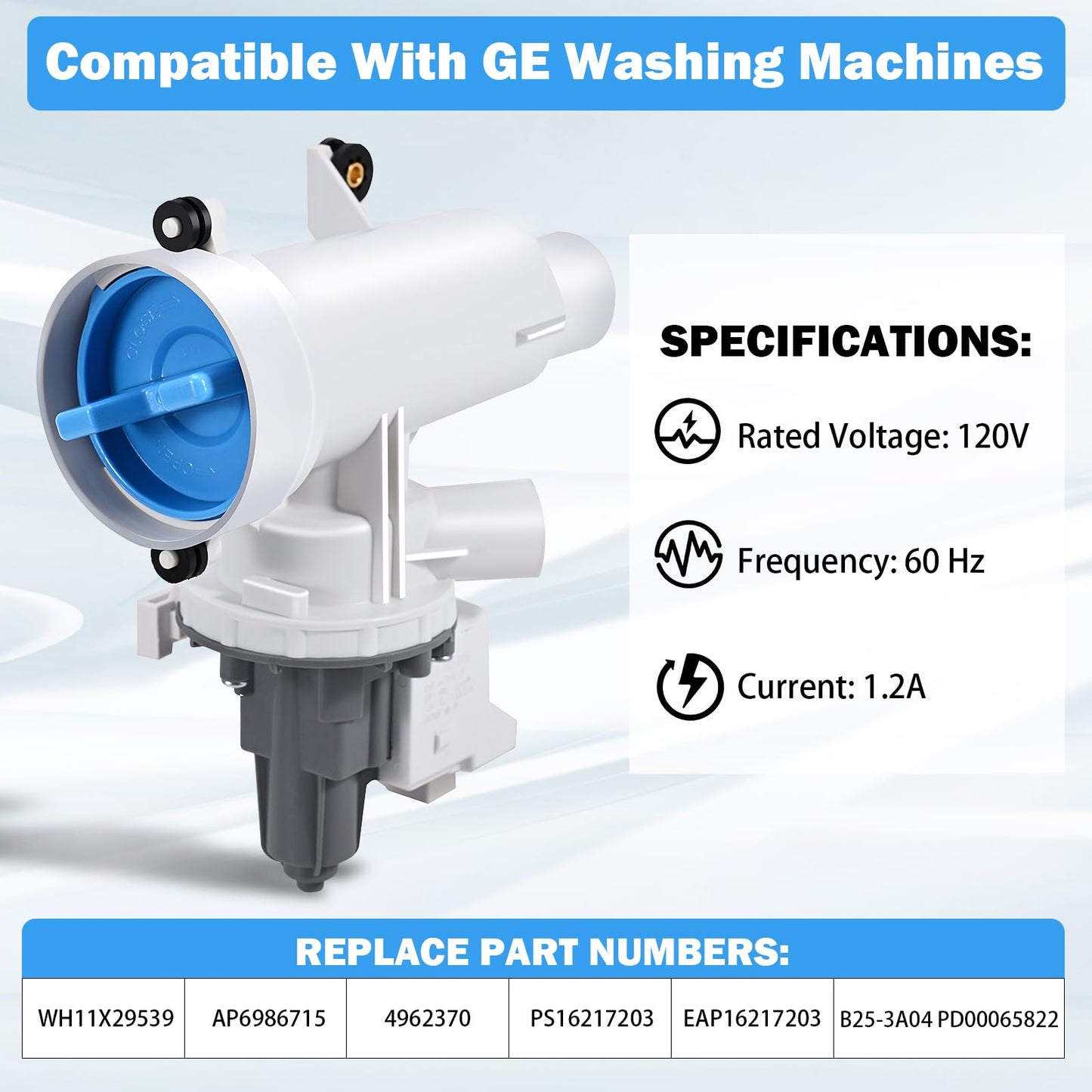 Upgraded WH11X29539 Washer Drain Pump & Filter Assembly Compatible with GE Front Load Washer, Replaces WH11X39237 AP6986715 PS16217203 EAP16217203 4962370 B25-3A04 PD00065822