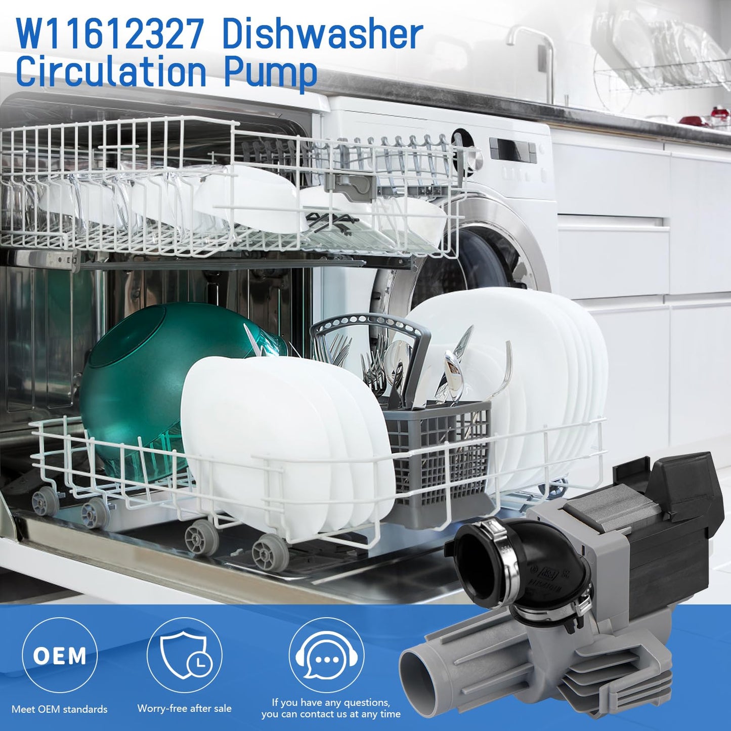 W11612327 W11024423 Dishwasher Circulation Pump Compatible with Whirlpool Maytag Amana Kenmore Dishwasher | Replaces W10805387 W11521436 AP7194668