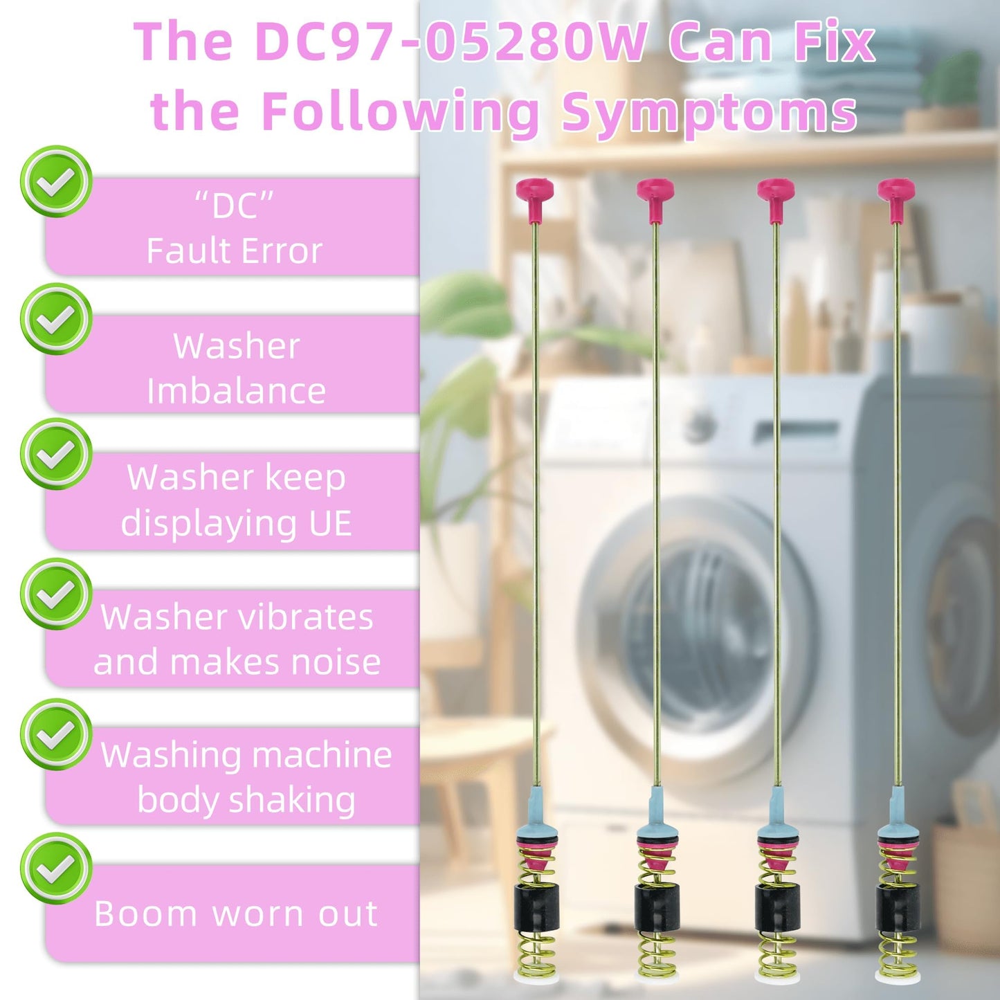 WA50R5200AW/US WA50R5400AV/US Suspension Rods Kits for Samsung Washer WA45T3200AW/A4,Replaces WA45M7050AW/A4 WA45T3400AV/A4 WA45N3050AW/A4 WA50T5300AC