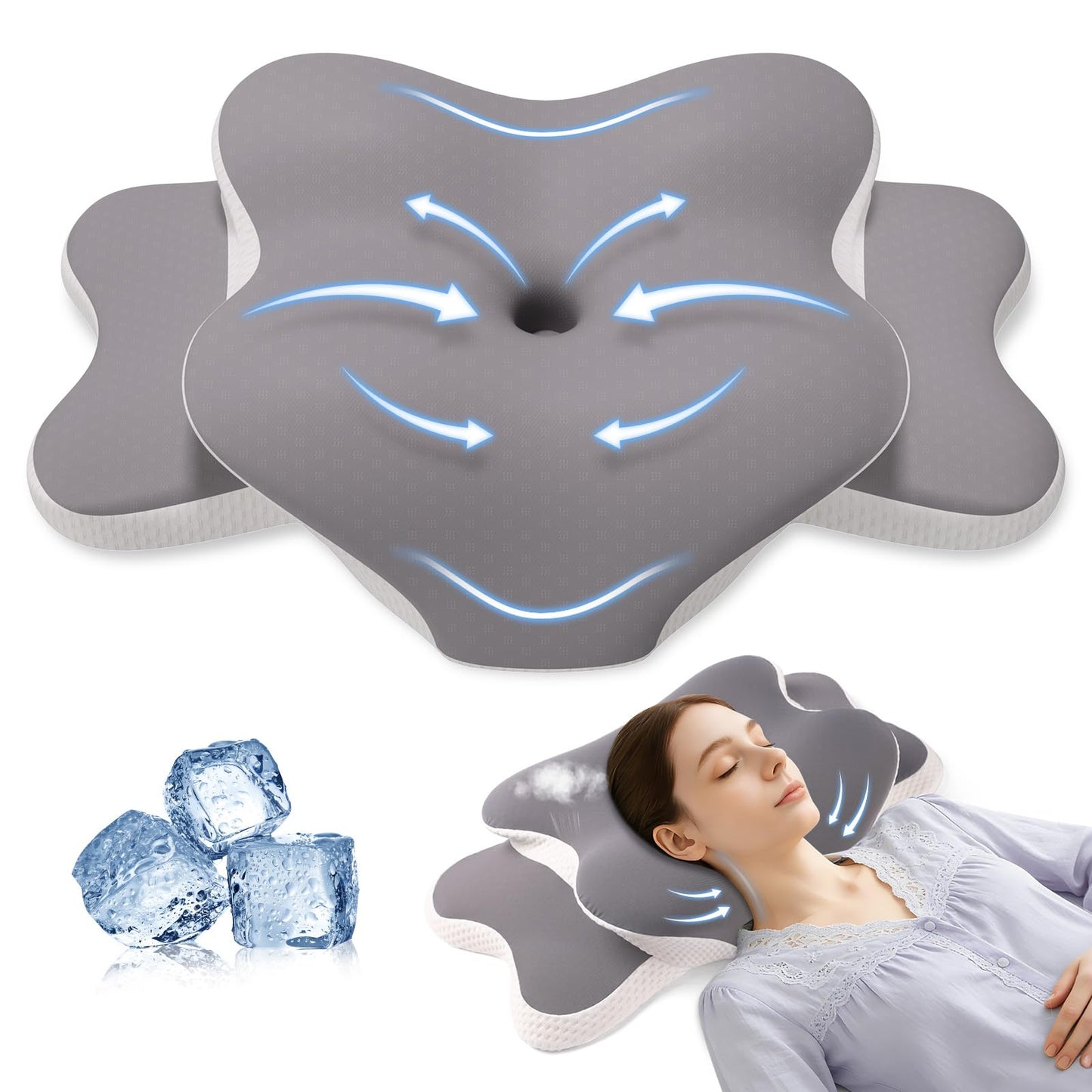 Rioicy Sleep Apnea Pillow for Side Sleepers, Cervical Neck Pillow for Neck Pain Relief, Ergonomic Contour Memory Foam Pillow with Cooling Washable Cover for Back, Side & Stomach Sleepers