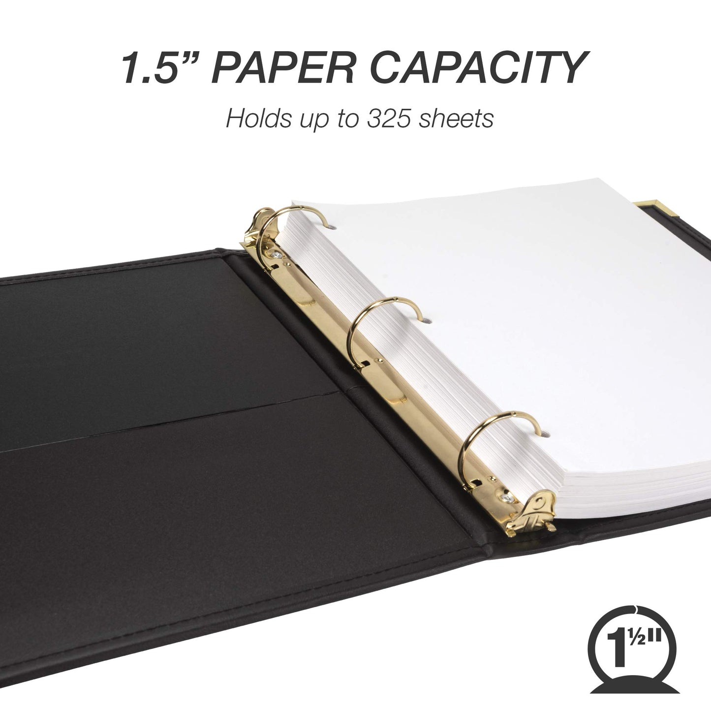 Samsill Classic Collection Leather 3 Ring Binder, Executive Presentation Portfolio, 1.5 Inch (Holds 325 Sheets), Brass Round Ring, Black