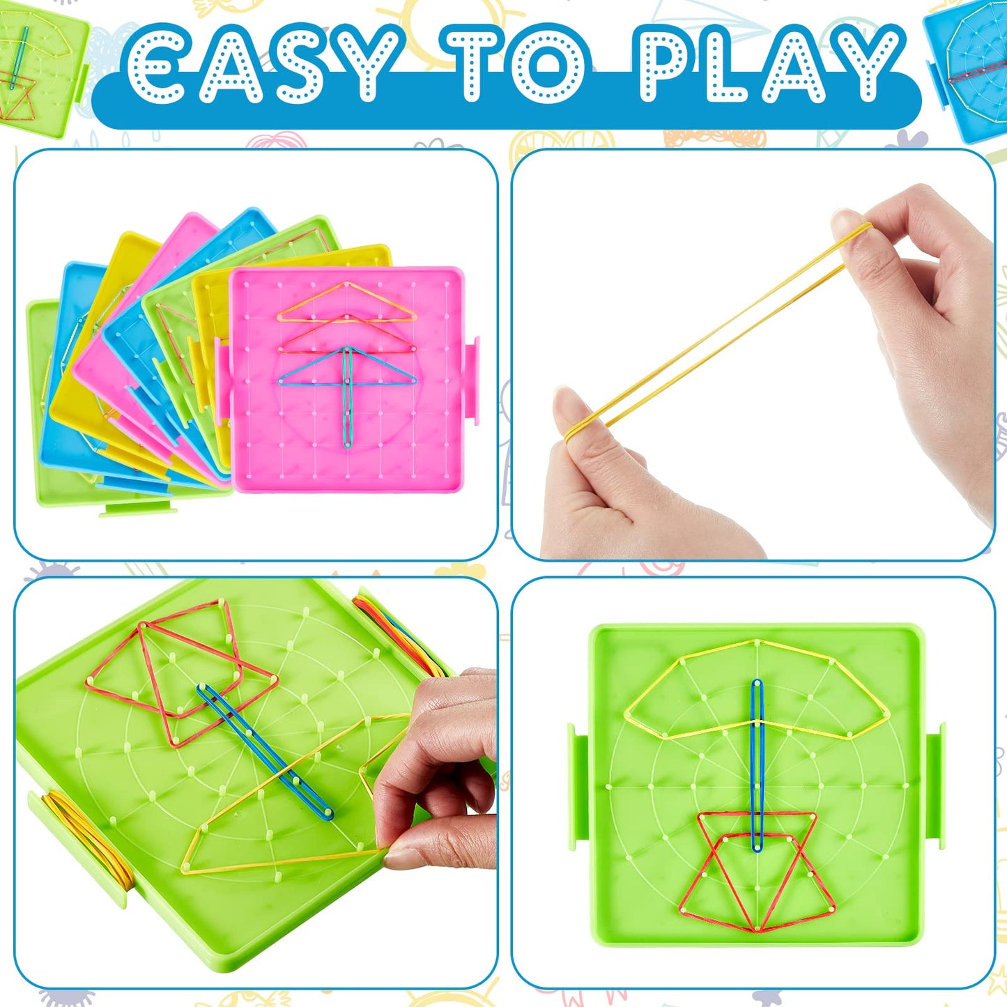 Deekin 24 Pcs Double Sided Geoboard Mathematical Kids Geoboards with Rubber Bands Math Manipulatives Toy for Geometry, 6.9 x 6.3 Inches Classroom Back to School
