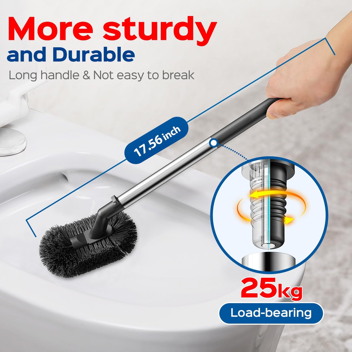 HAMITOR Toilet Plunger and Brush Set: 2 in 1 Stainless Steel Bowl Brush with Holder, Deep-Cleaning Curved Bristles and Heavy Duty Unclogger, Compact Design for Household & Hotel, Silver, 2-Pack