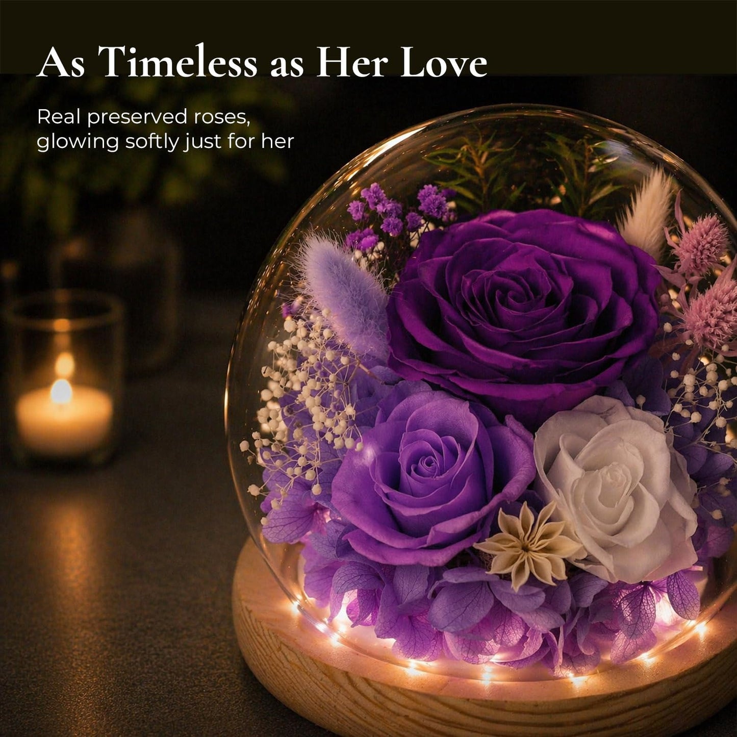 FIACO Gifts for Mom Mothers Day Women Birthday Preserved Flowers in Glass Dome Forever Fresh Flowers for Delivery Eternal Roses Gifts for Grandma Wife Daughter Friends