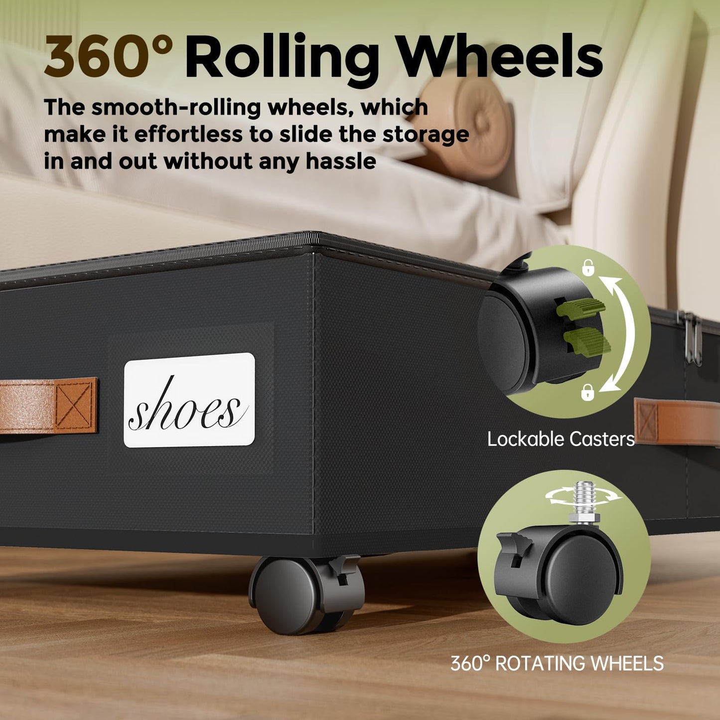 LAMU Under Bed Storage with Wheels, 2 Pack Under Bed Storage Containers with Clear Lids & Label, Rolling Under Bed Drawers for Clothes, Shoes, Blankets, Black