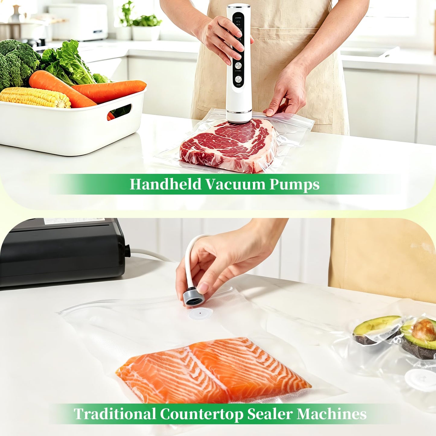 VISRIE 100Pcs Reusable Vacuum Sealer Bags for Food, 5 Assorted Size, BPA-Free Food Storage Bags for Sous Vide Microwave Heating, Compatible with Handheld Sealer and Vac Sealer Machine