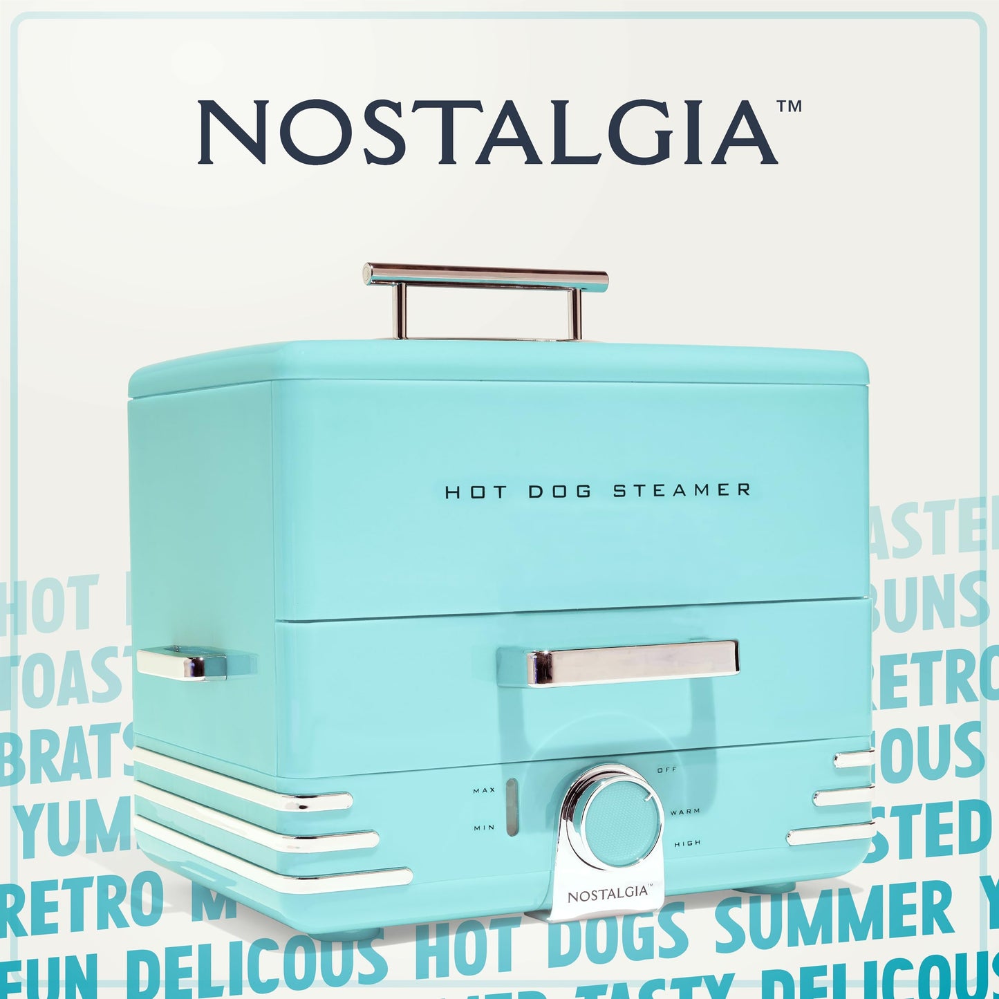 Nostalgia Extra Large Diner-Style Steamer, 20 Hot Dogs and 6 Bun Capacity, Perfect for Breakfast Sausages, Brats, Vegetables, Fish, Aqua