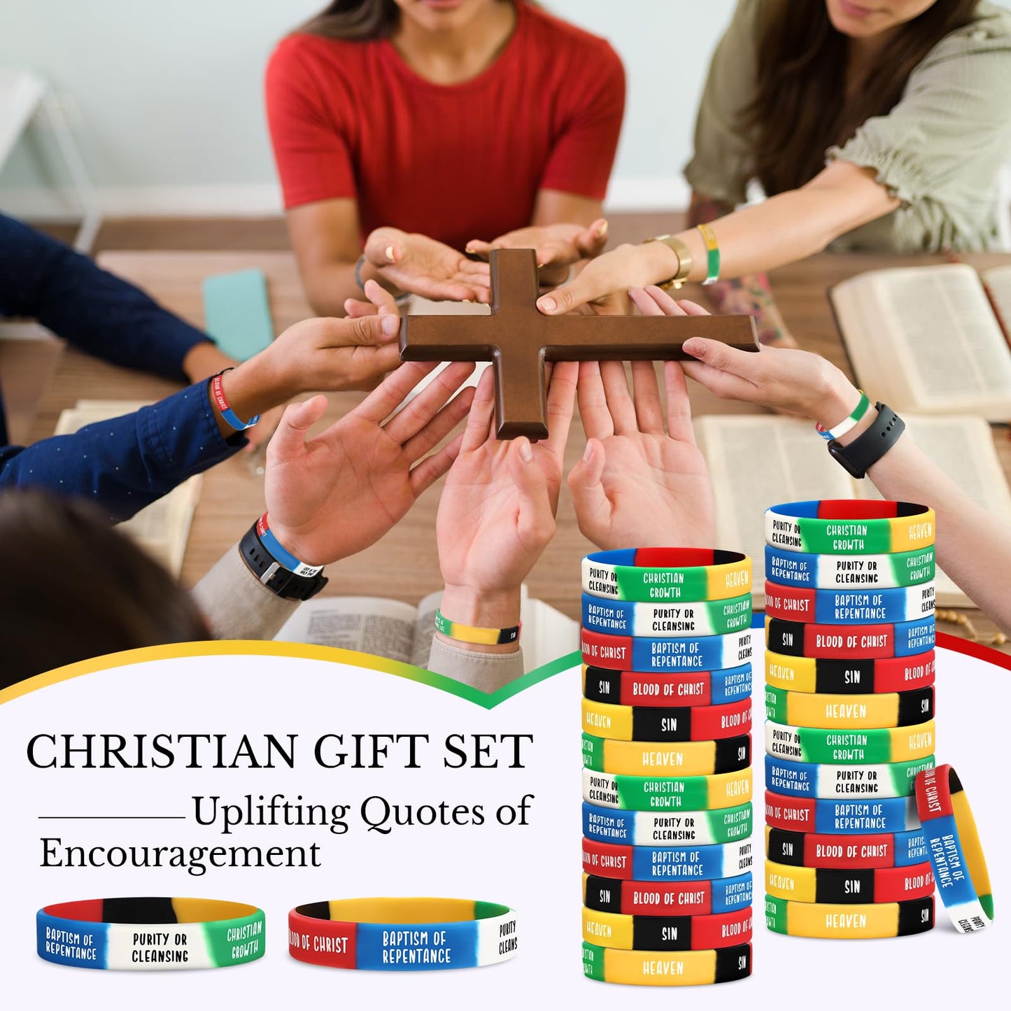 Gemscream 200 Sets Father's Day Plan of Salvation Bracelets with Plan of Salvation Card Gospel Bracelet Christian Silicone Bracelets Gospel Tracts Scripture Gift for Men Father Church