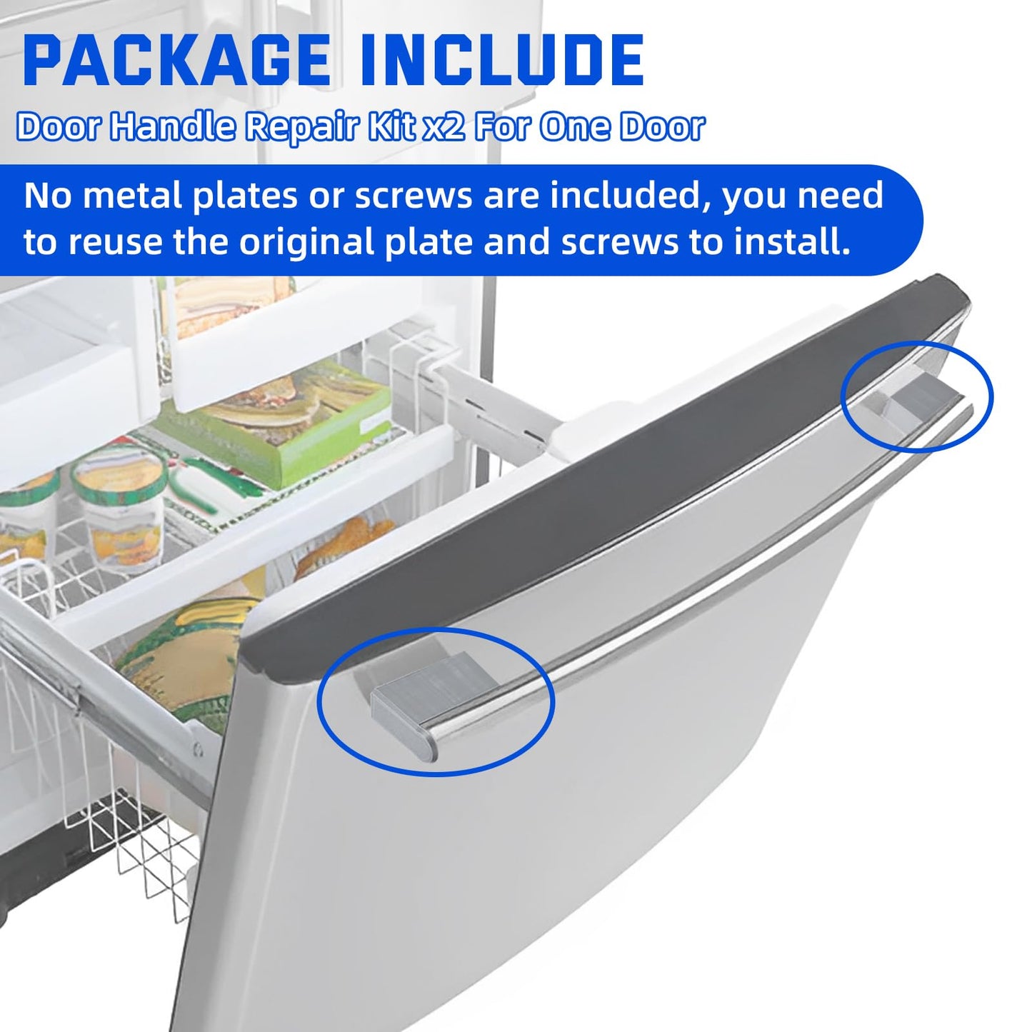 WIKIBB Refrigerator Door Handle Repair Kit Compatible with LG Refrigerator Door Replacement Handles Kit for LG 3651JA2268G LRFC25750SB LRFD25850ST Freezer Door Handle, 2PCS Silver