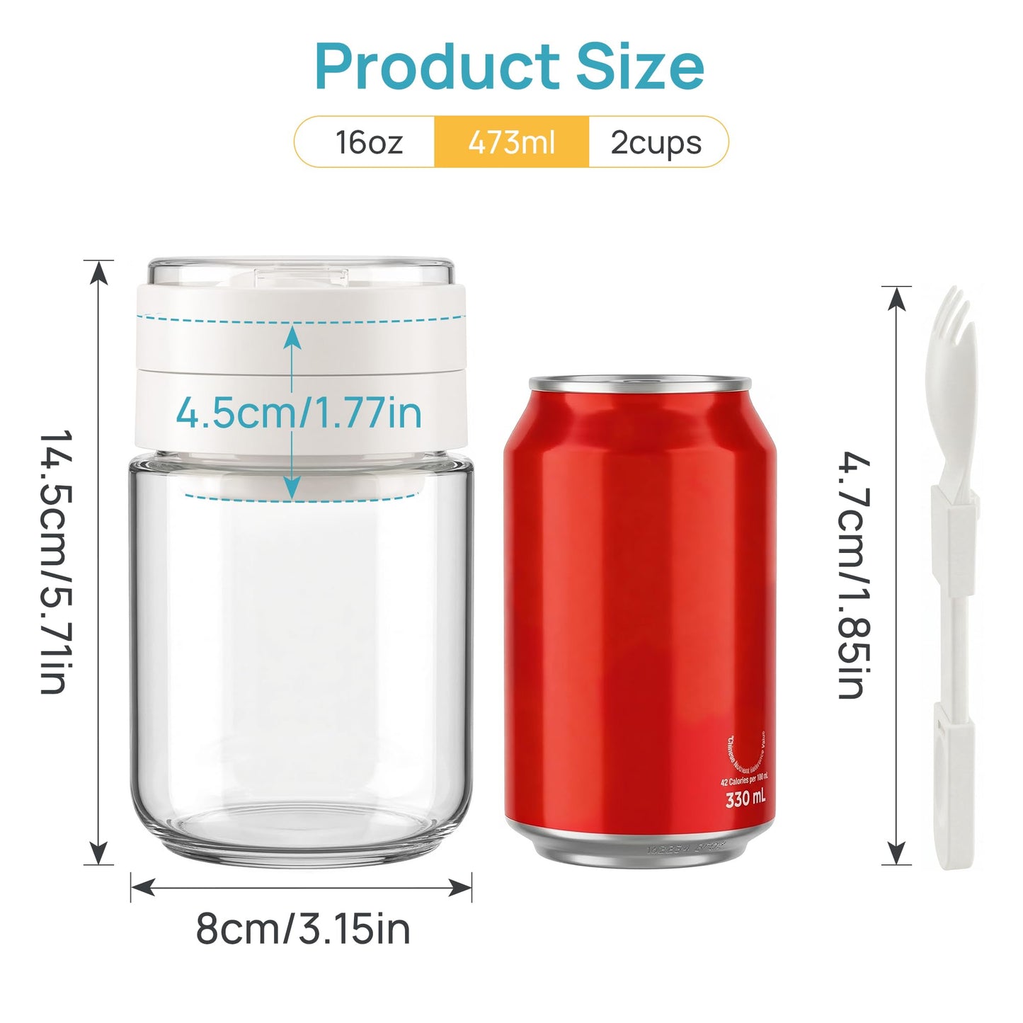 Vtopmart 6 Pack 16 oz Overnight Oats Containers with Lids, Folding Spoons and Divided Compartments, Airtight Leakproof, Glass Jars for Overnight Oats, Yogurt, Fruit, Chia Pudding, Meal Prep