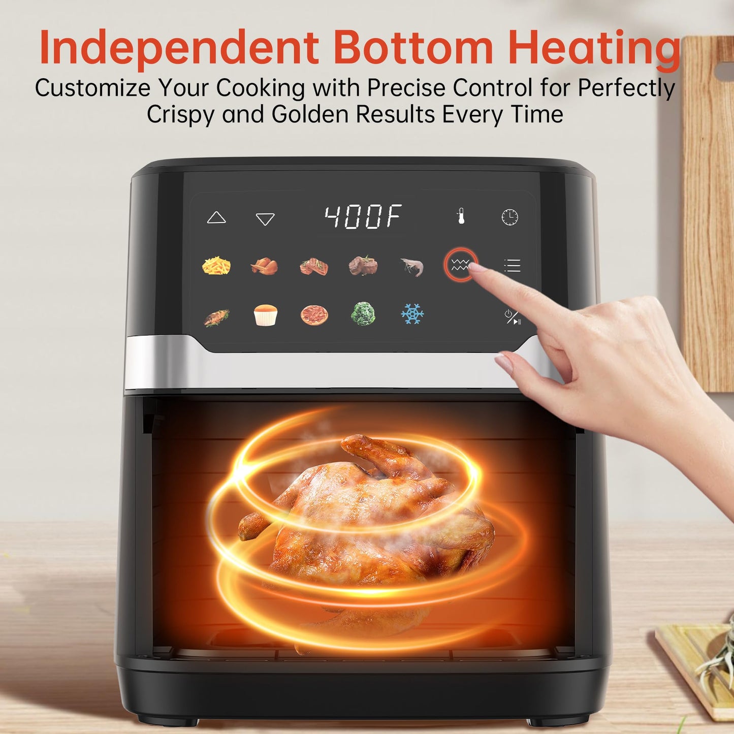 VUSIGN Air Fryer 6.8QT, 10-in-1 Functions Airfryer with Visible Window, 400°F Fast Heating & Adjustable Bottom Heater for Crispier Results, Nonstick & Dishwasher-Safe Basket, 1700W, Black