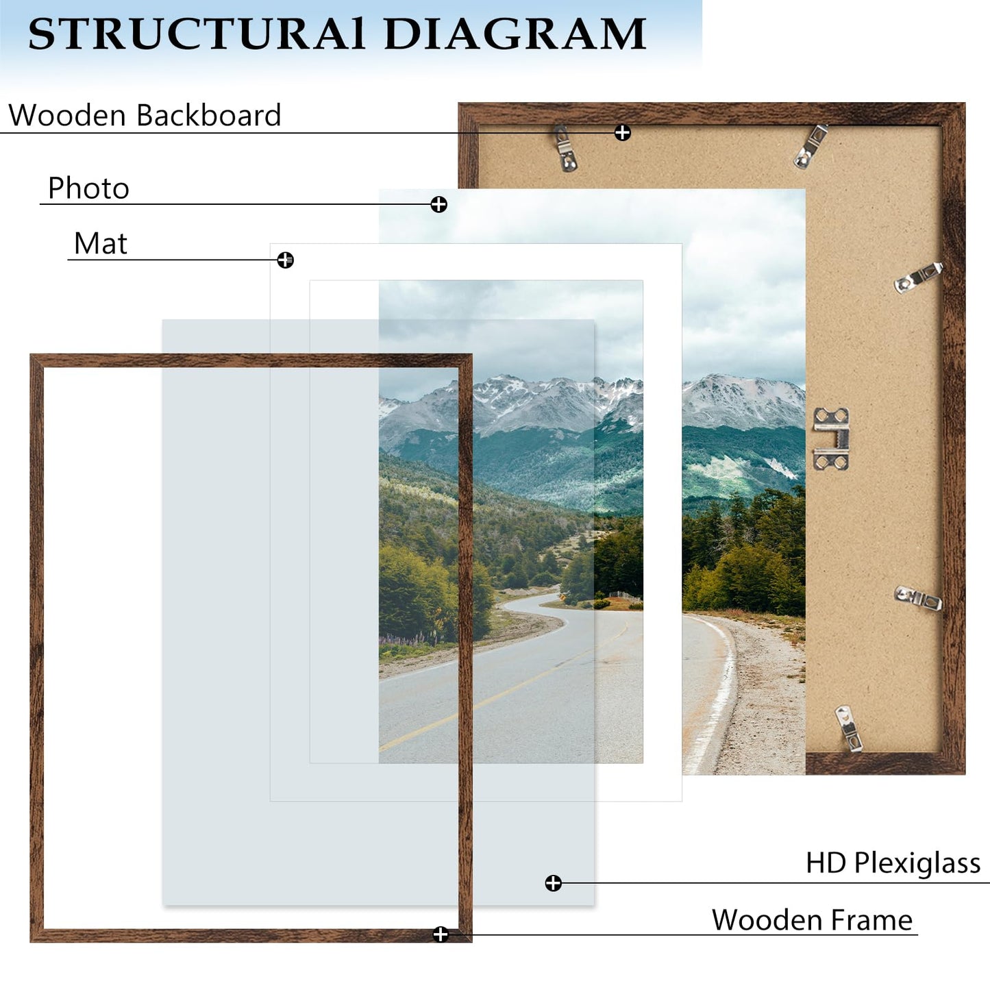 QOTIB Wood 20x28 Picture Frame with 16x24 Mat, Display 16x24 with Mat or 20x28 Without Mat, Wood 20 by 28 Photo Frame, 20 x 28 Frame for Wall Hanging Display, Deep Brown