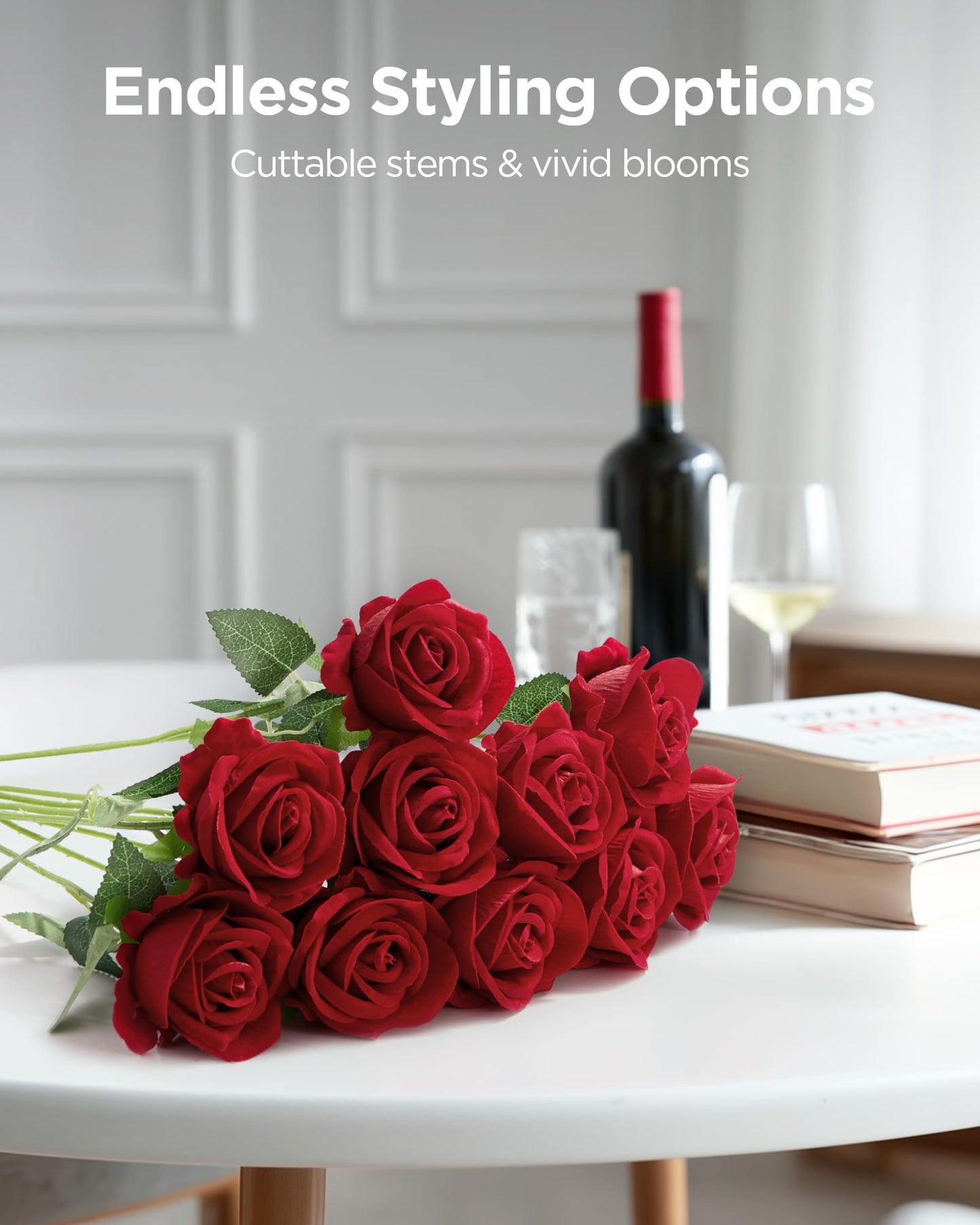 InnoGear 50 Pcs Red Roses Artificial Flowers, Fake Velvet Silk Rose Bulk Faux Flower for Mother's Gift Decoration DIY Wedding Centerpieces Proposal Bridal Bouquets Party Floral Decor (50, Red)