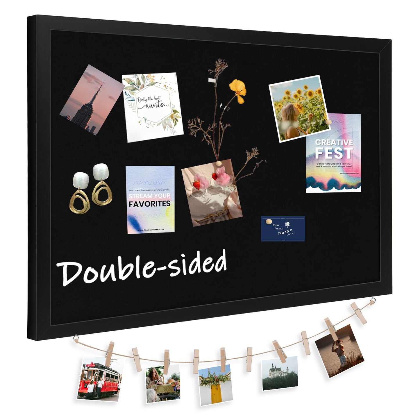DOLLAR BOSS Large Black Cork Board Double-Sided Bulletin Board with Linen 24''x 18'', Black Cork Boards for Walls Wood Frame Hanging Pin Board, Cork Board for Office Home School 1-Pack