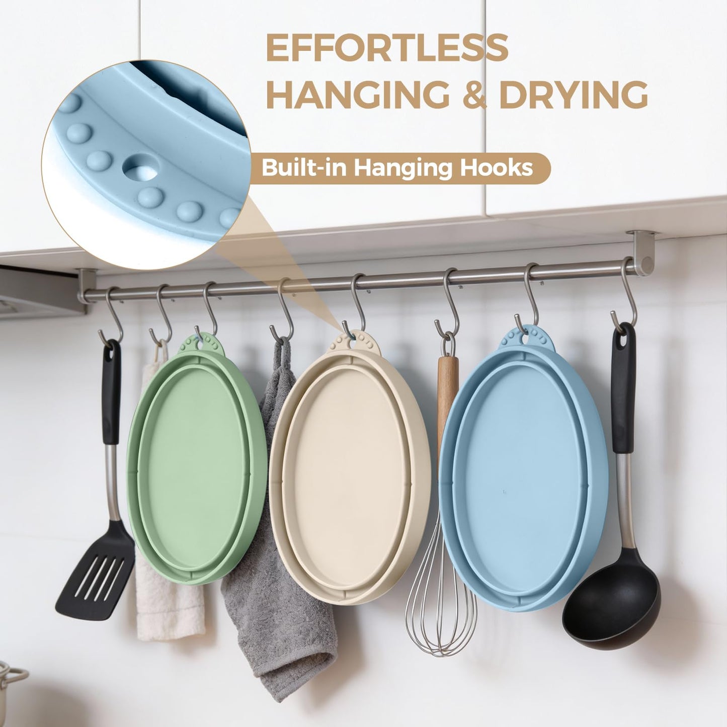 Forenee 5 Qt Collapsible Silicone Liners for KitchenAid Tilt-Head Mixers 3-Pack Bowl Insert Aid Set with Lids, No More Mixer Bowls Needed for Easy Baking